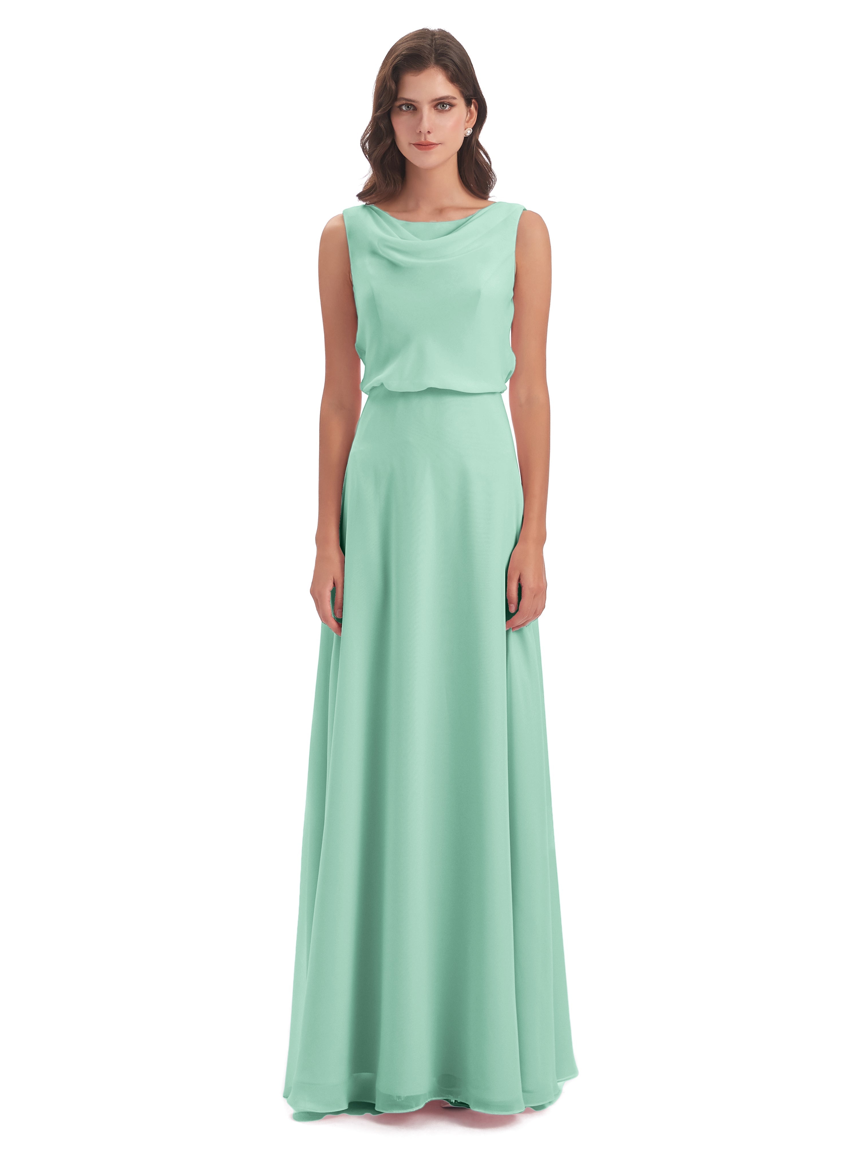 Robe Demoiselle D Honneur Vert Menthe Lilou Fourreau/Colonne Col Bénitier Robes Demoiselle D'Honneur