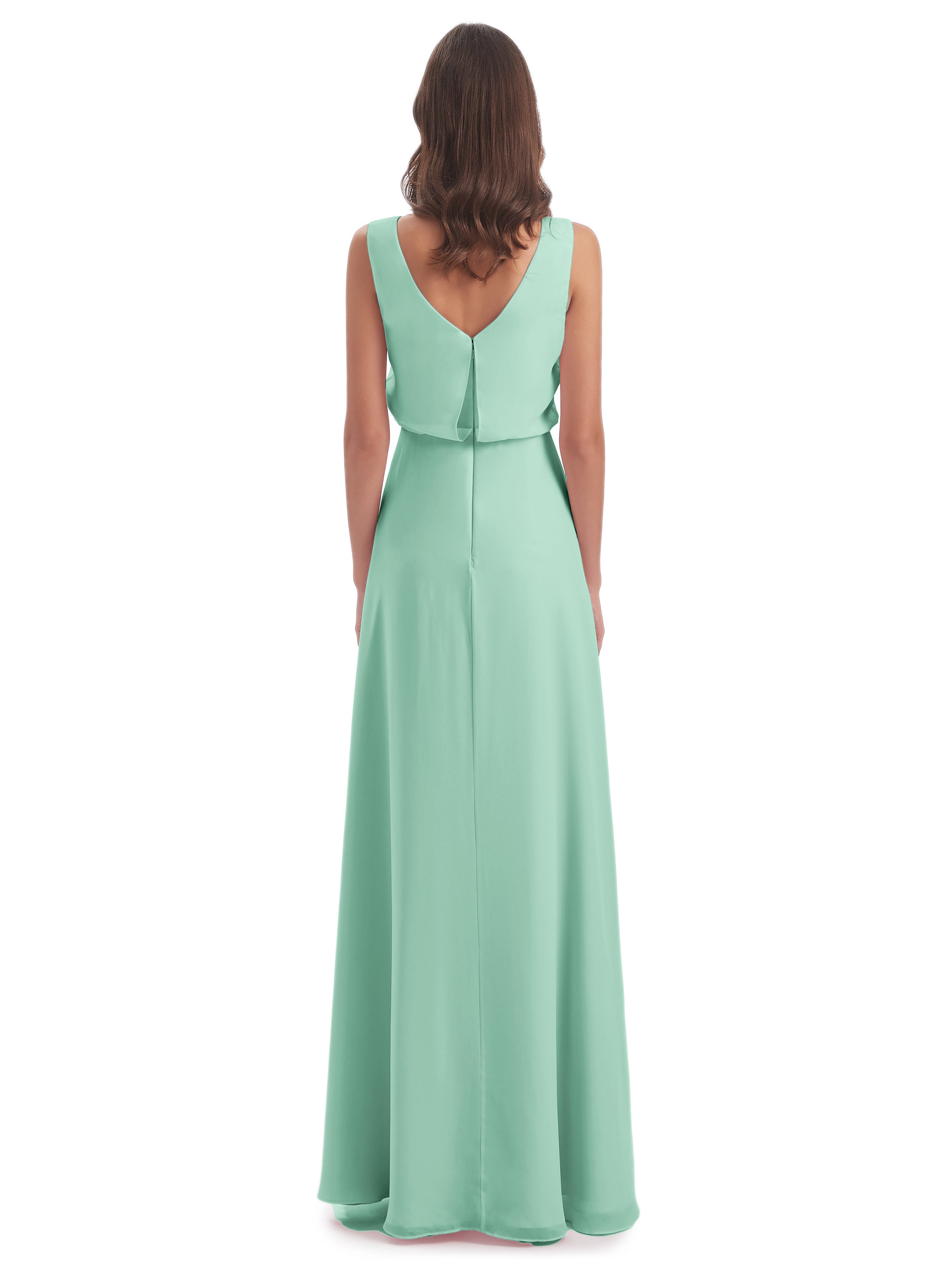 Robe Demoiselle D Honneur Vert Menthe Lilou Fourreau/Colonne Col Bénitier Robes Demoiselle D'Honneur