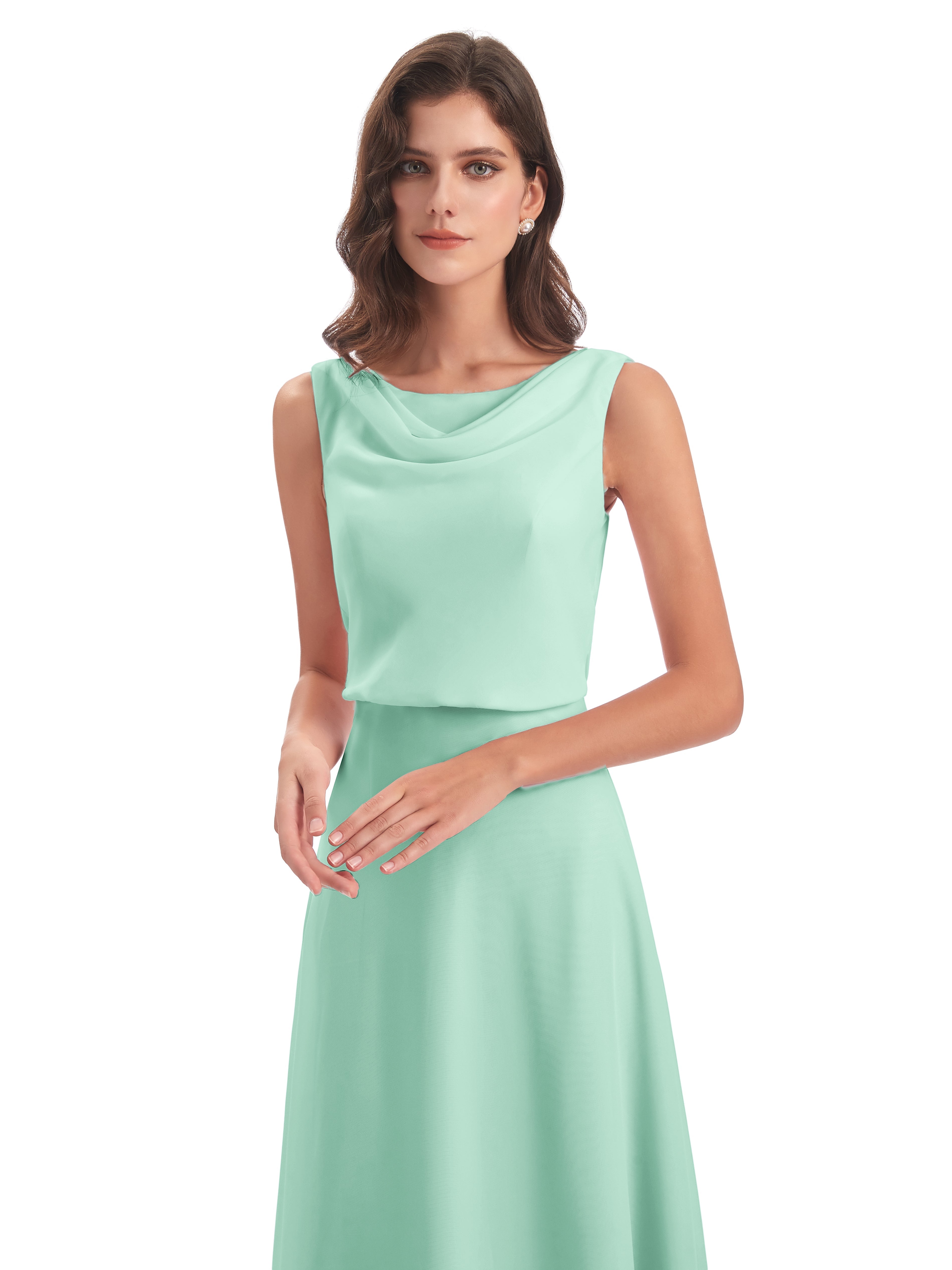 Robe Demoiselle D Honneur Vert Menthe Lilou Fourreau/Colonne Col Bénitier Robes Demoiselle D'Honneur