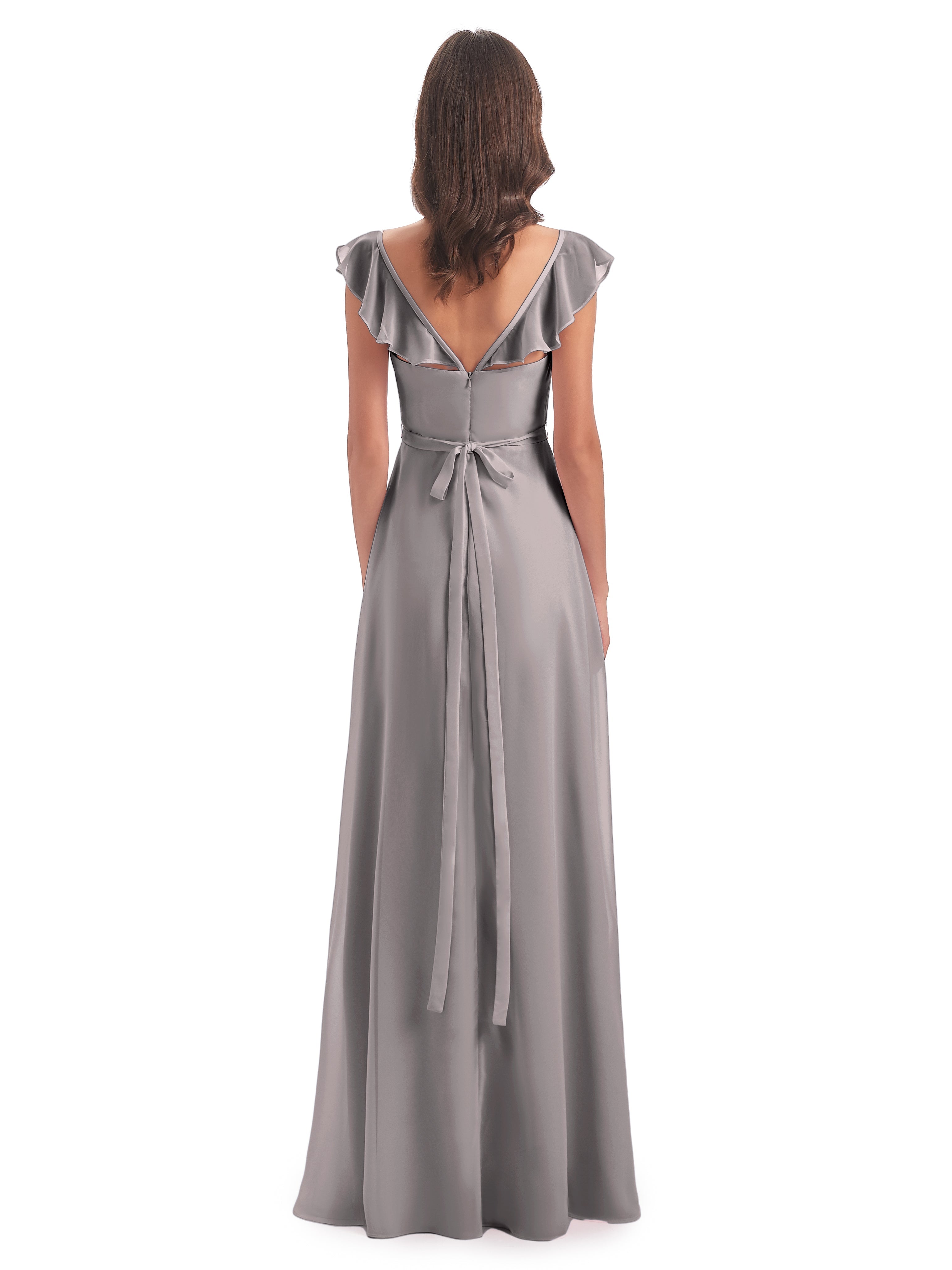 Robes De Demoiselle D'Honneur En Argent Fourreau/Colonne Mancherons Fendue Devant Robes Demoiselle D'Honneur