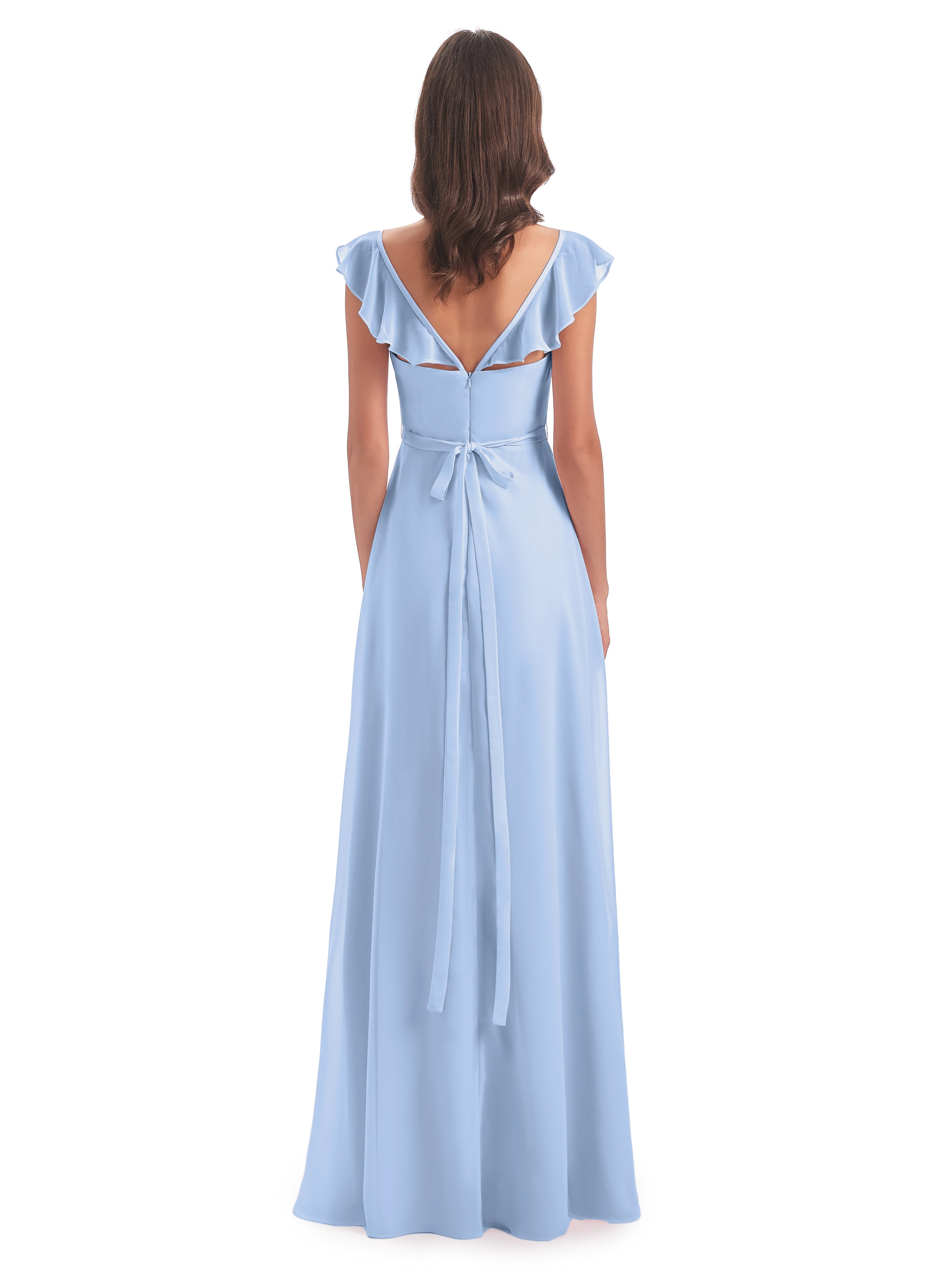 Robe De Demoiselle D Honneur Bleu Ciel Fourreau/Colonne Mancherons Fendue Devant Robes Demoiselle D'Honneur
