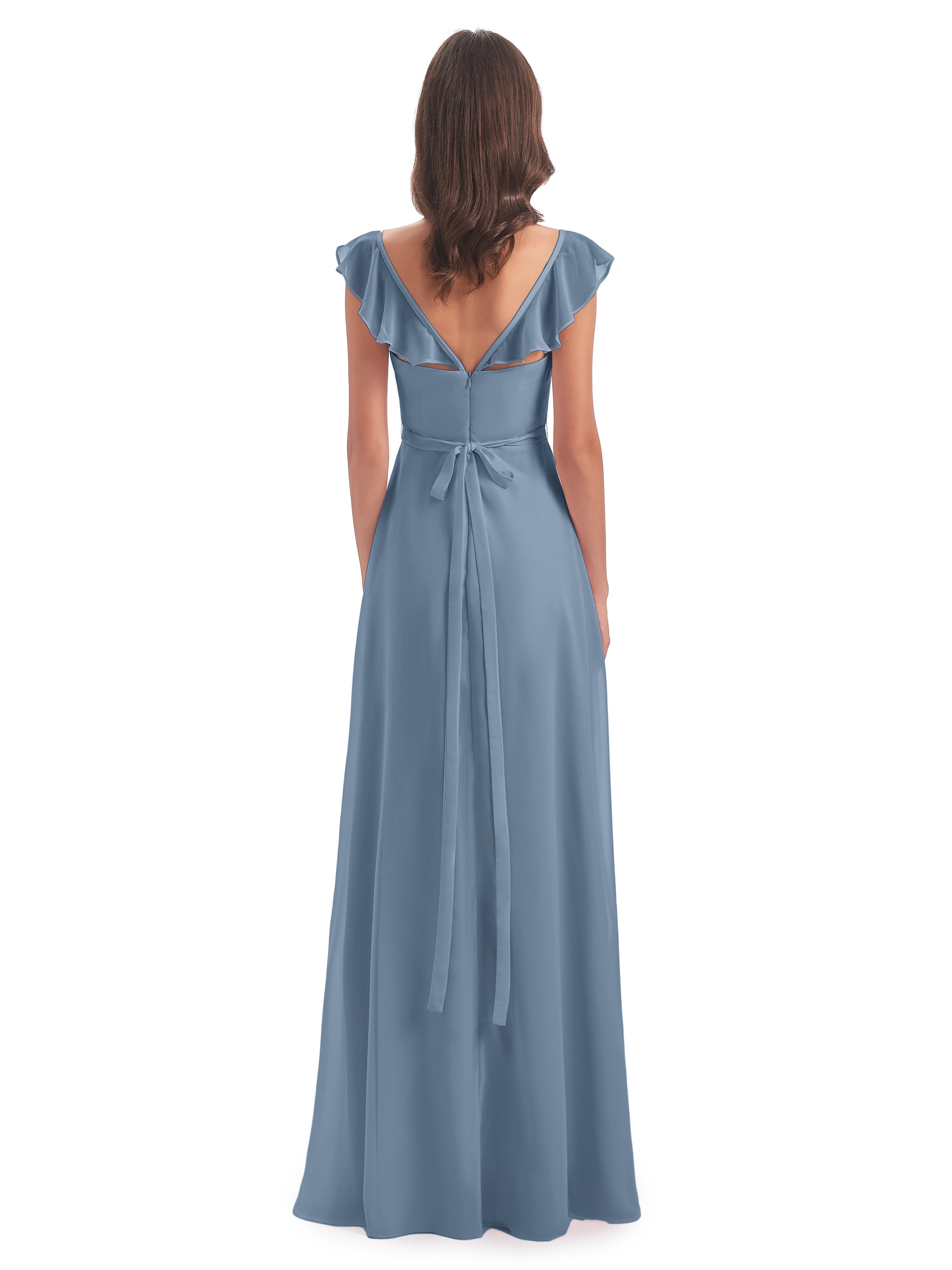 Robes De Demoiselle D'Honneur Bleu De Schiste Fourreau/Colonne Mancherons Fendue Devant Robes Demoiselle D'Honneur