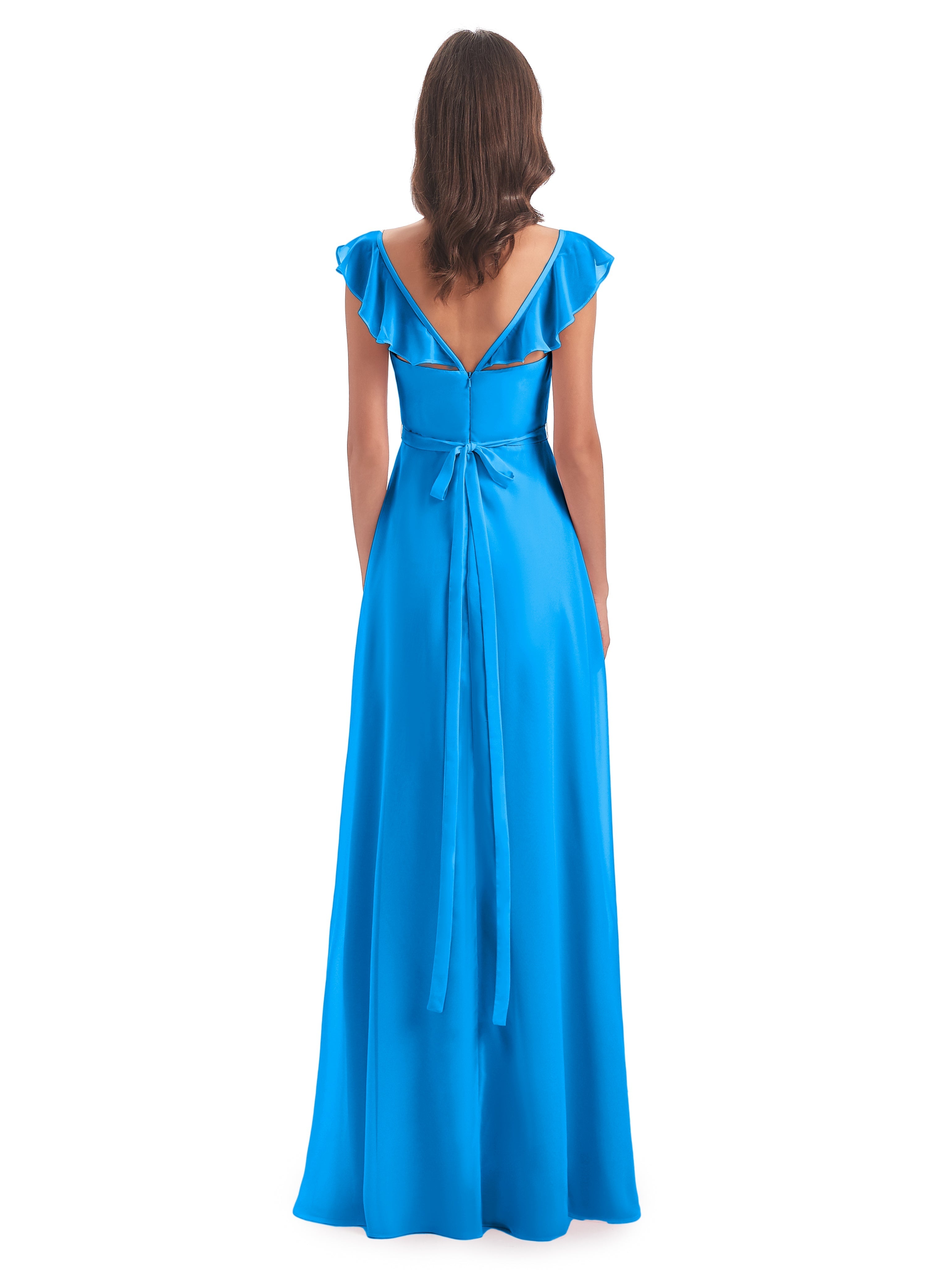 Robes De Demoiselle D'Honneur Bleu Océan Fourreau/Colonne Mancherons Fendue Devant Robes Demoiselle D'Honneur