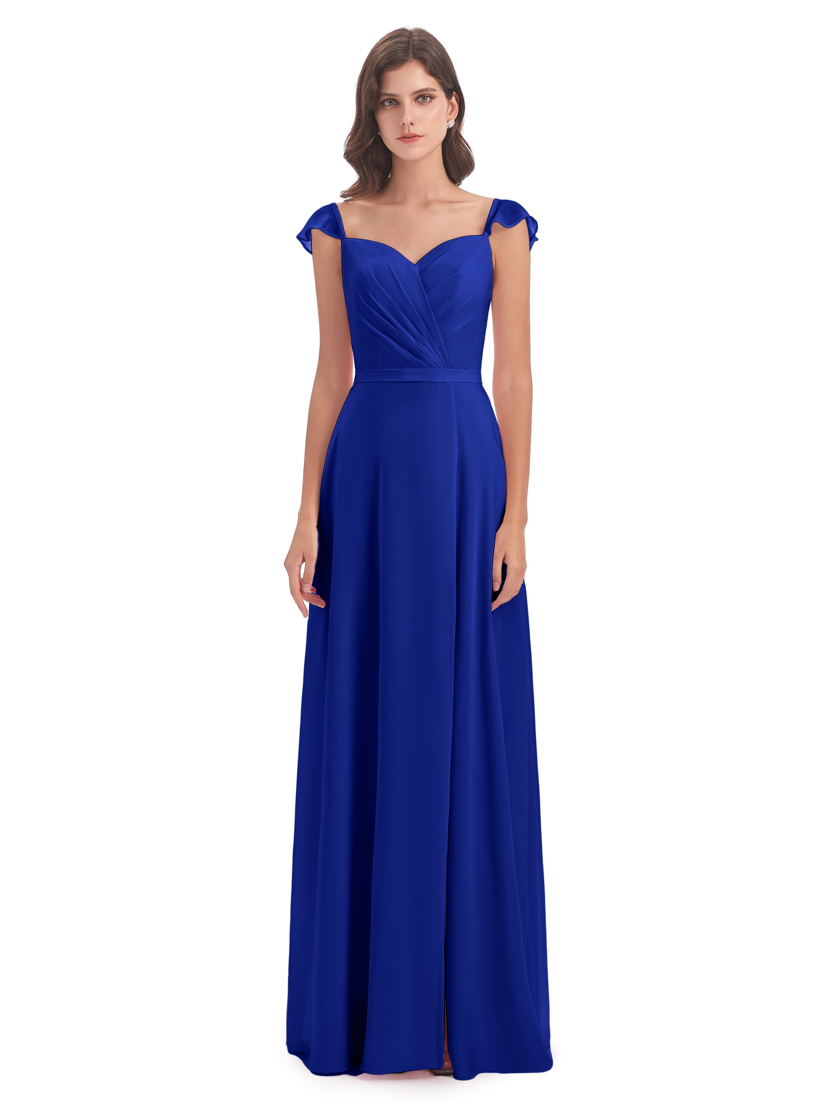 Robe Demoiselle D Honneur Bleue Roi Fourreau/Colonne Mancherons Fendue Devant Robes Demoiselle D'Honneur