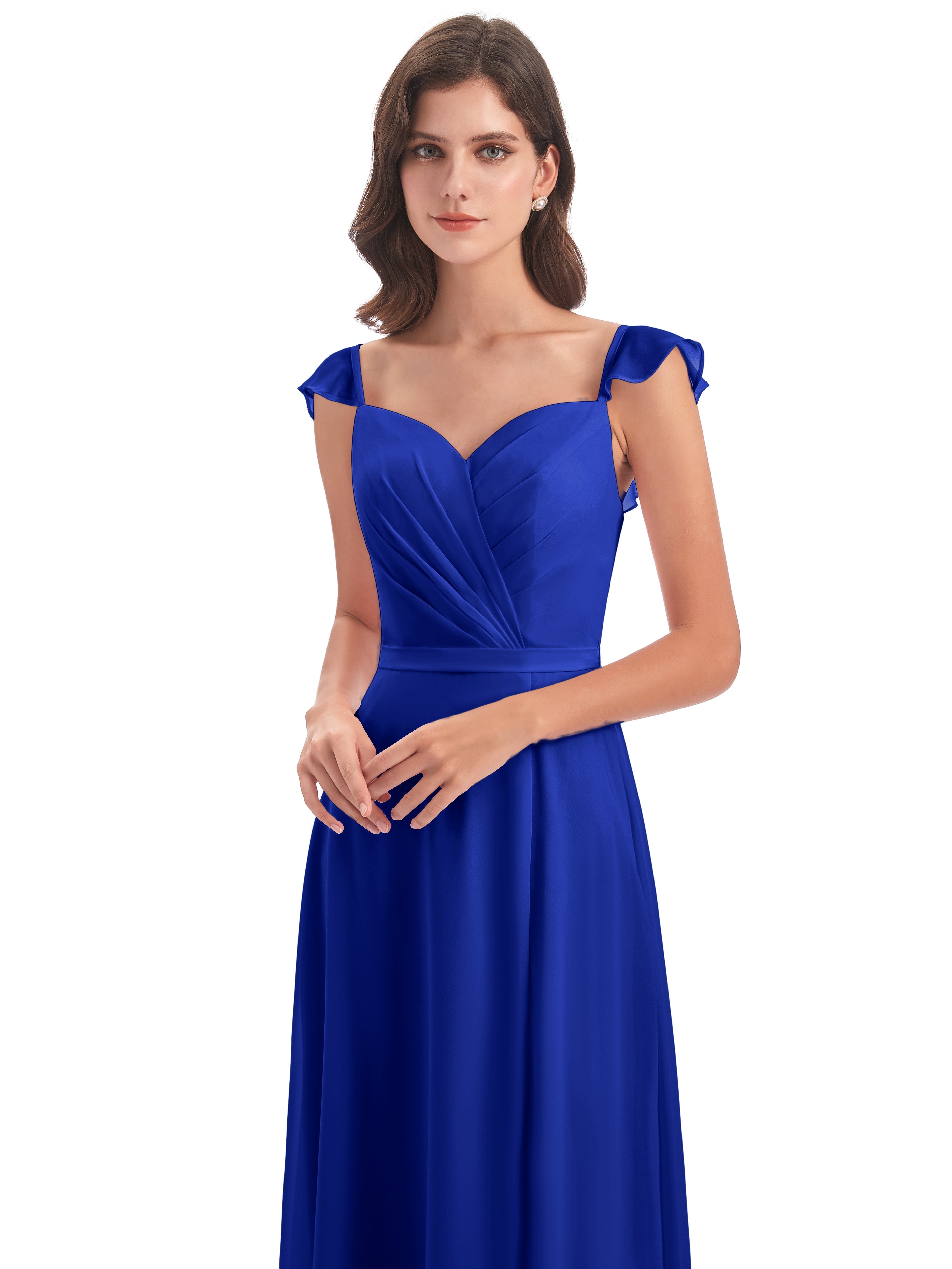 Robe Demoiselle D Honneur Bleue Roi Fourreau/Colonne Mancherons Fendue Devant Robes Demoiselle D'Honneur