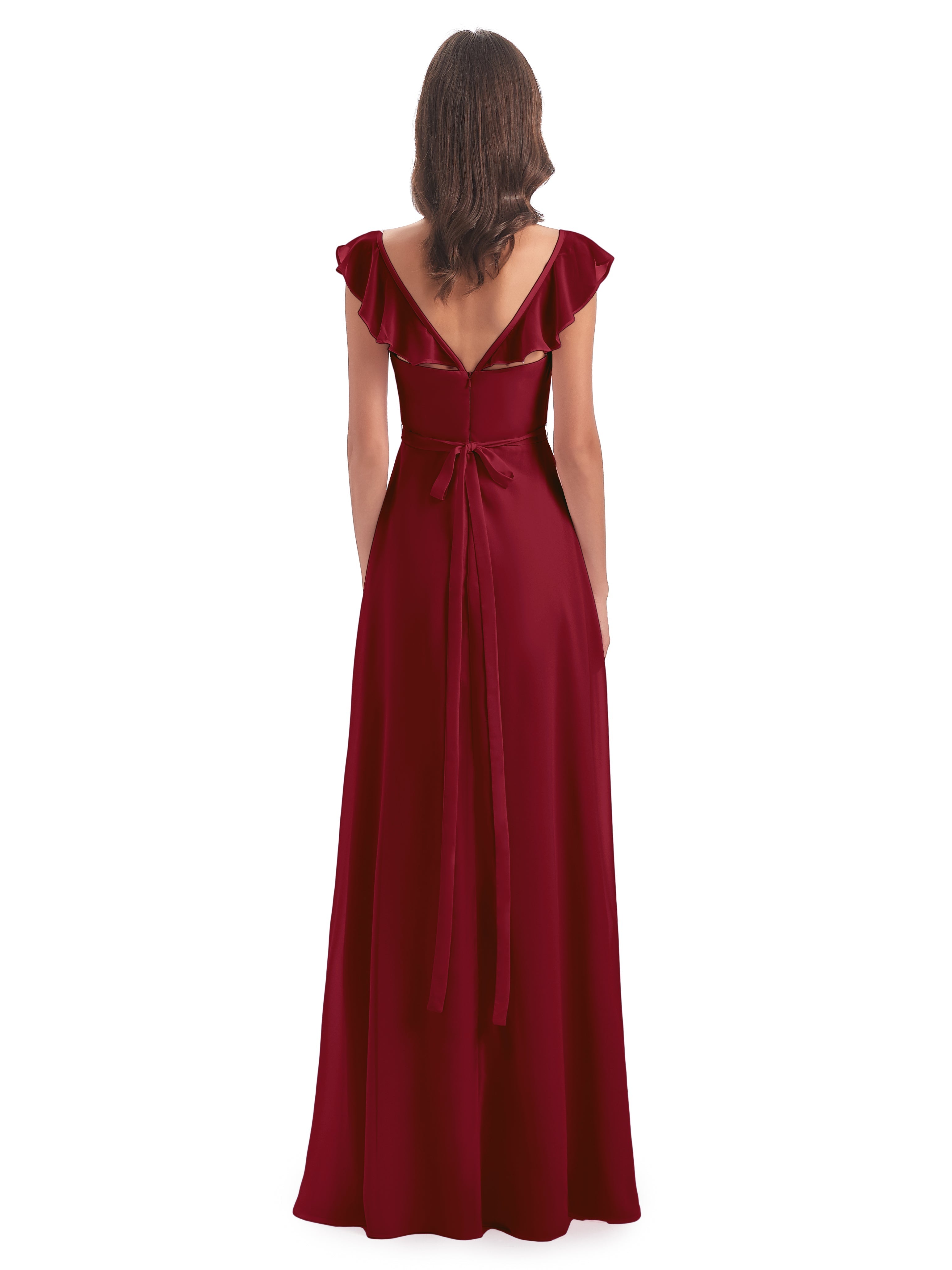 Robes Demoiselle D Honneur Bordeaux Fourreau/Colonne Mancherons Fendue Devant Robes Demoiselle D'Honneur