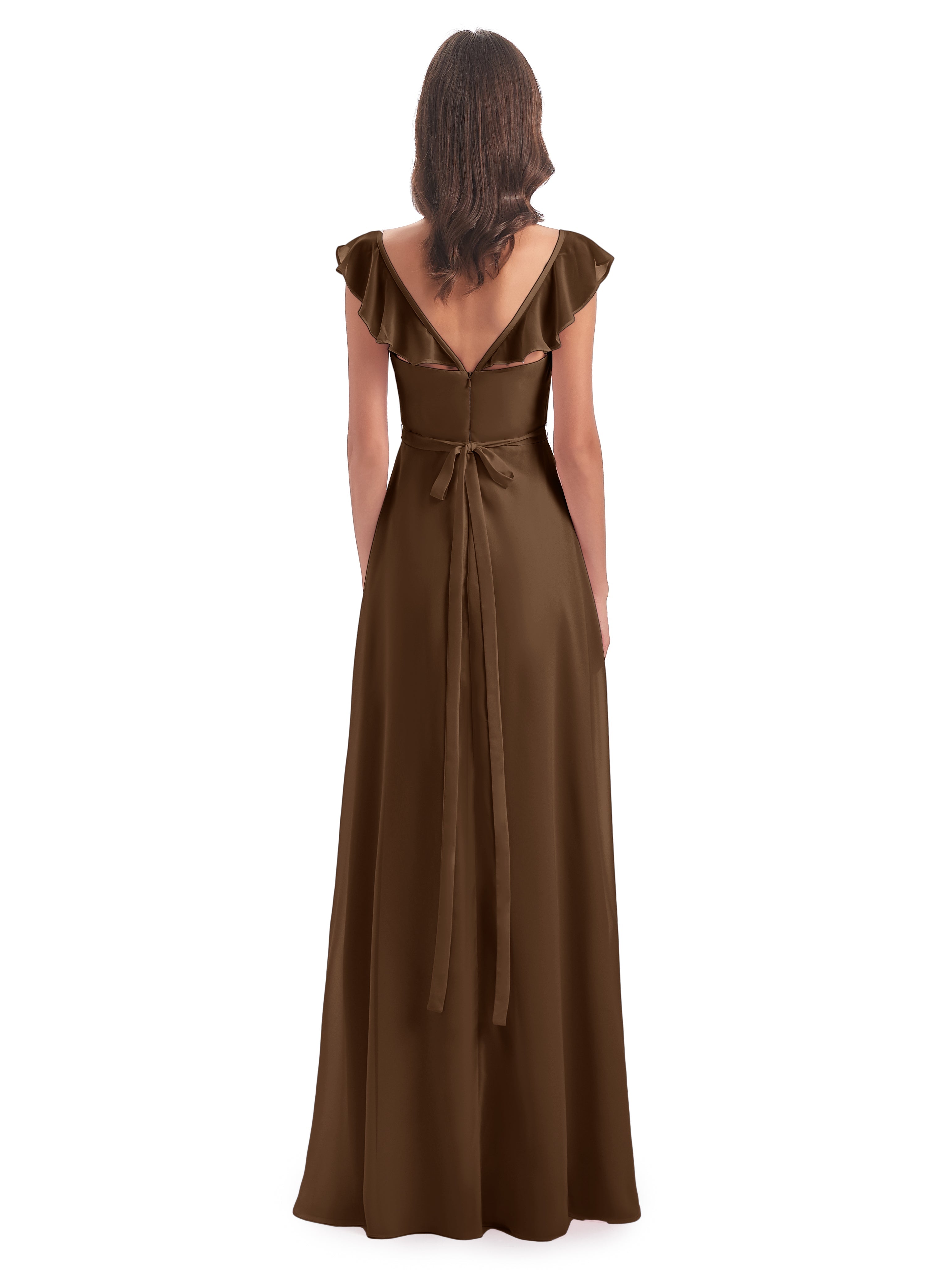 Robe Demoiselle D Honneur Brun Fourreau/Colonne Mancherons Fendue Devant Robes Demoiselle D'Honneur
