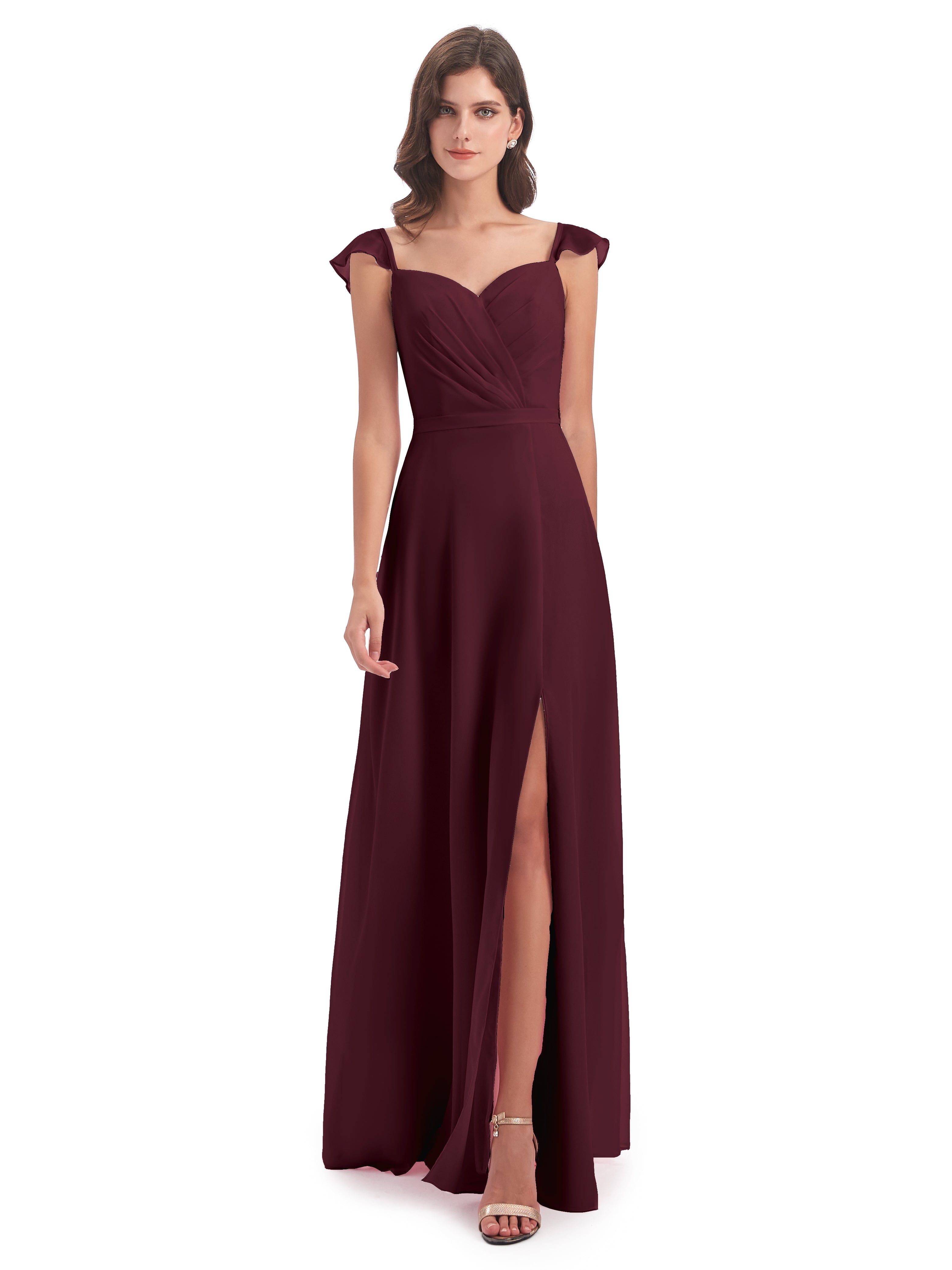 Robes De Demoiselle D'Honneur Cabernet Fourreau/Colonne Mancherons Fendue Devant Robes Demoiselle D'Honneur