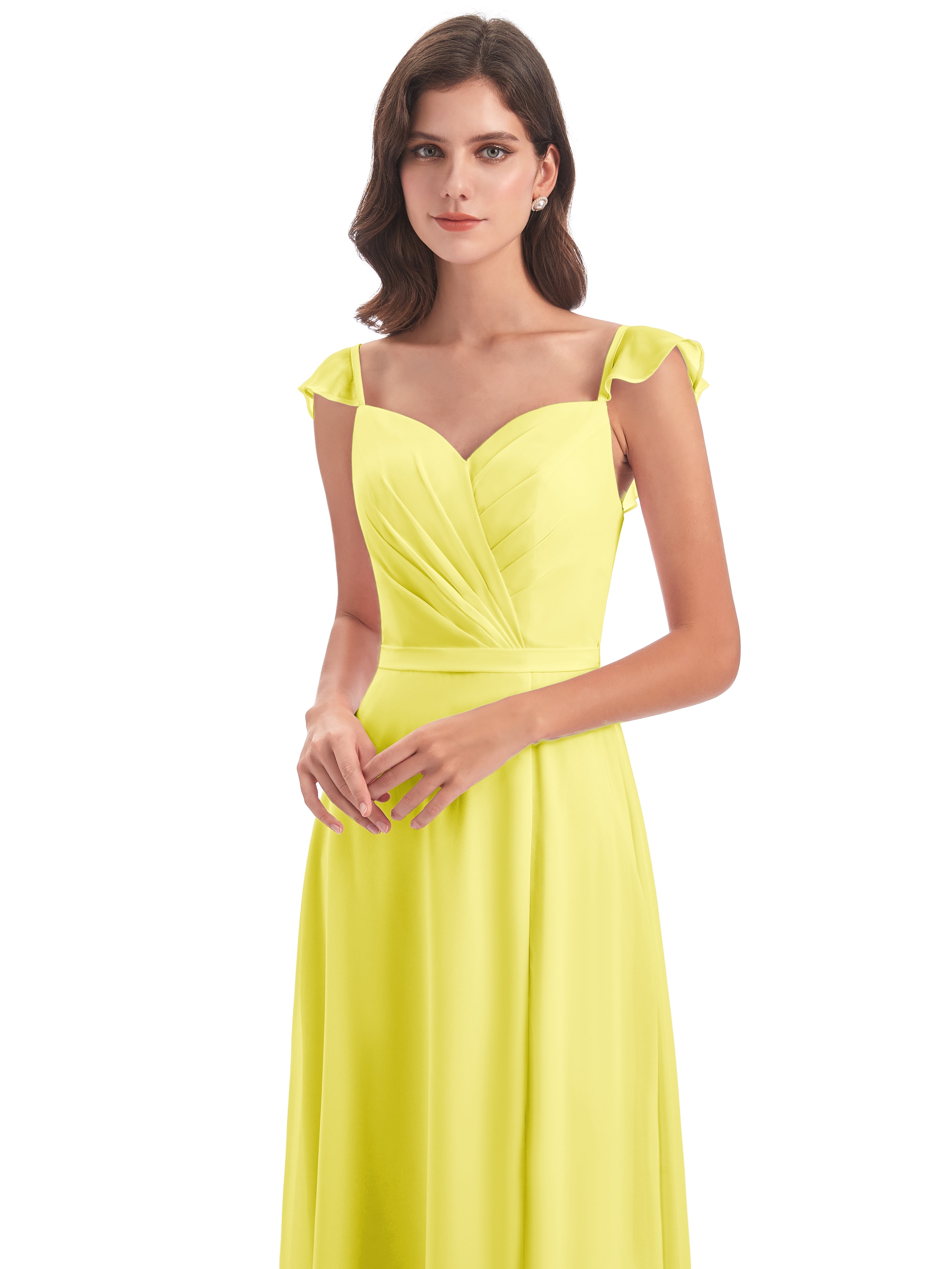 Robes De Demoiselle D'Honneur Citron Fourreau/Colonne Mancherons Fendue Devant Robes Demoiselle D'Honneur