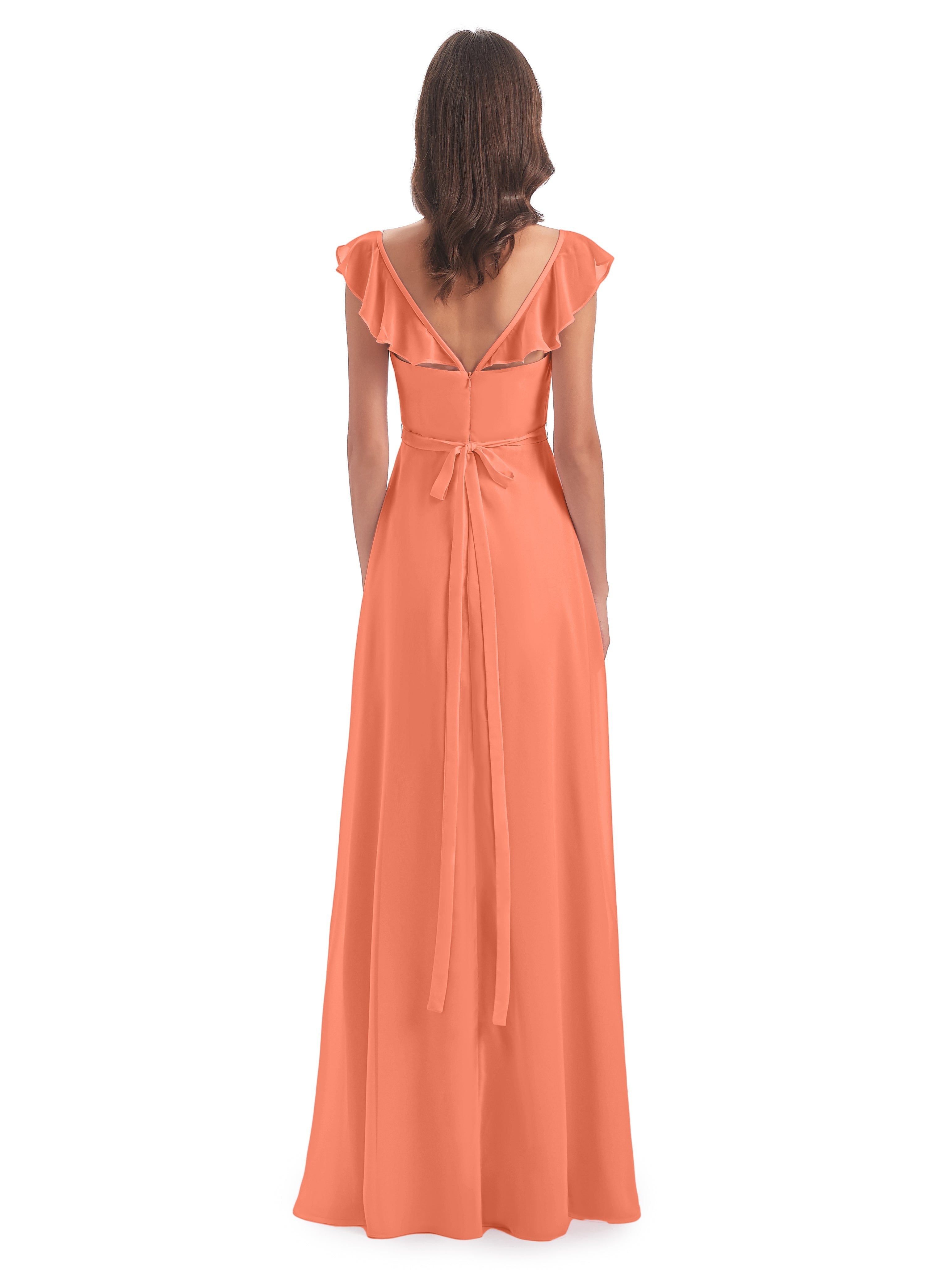 Robes De Demoiselle D'Honneur Coucher De Soleil Fourreau/Colonne Mancherons Fendue Devant Robes Demoiselle D'Honneur