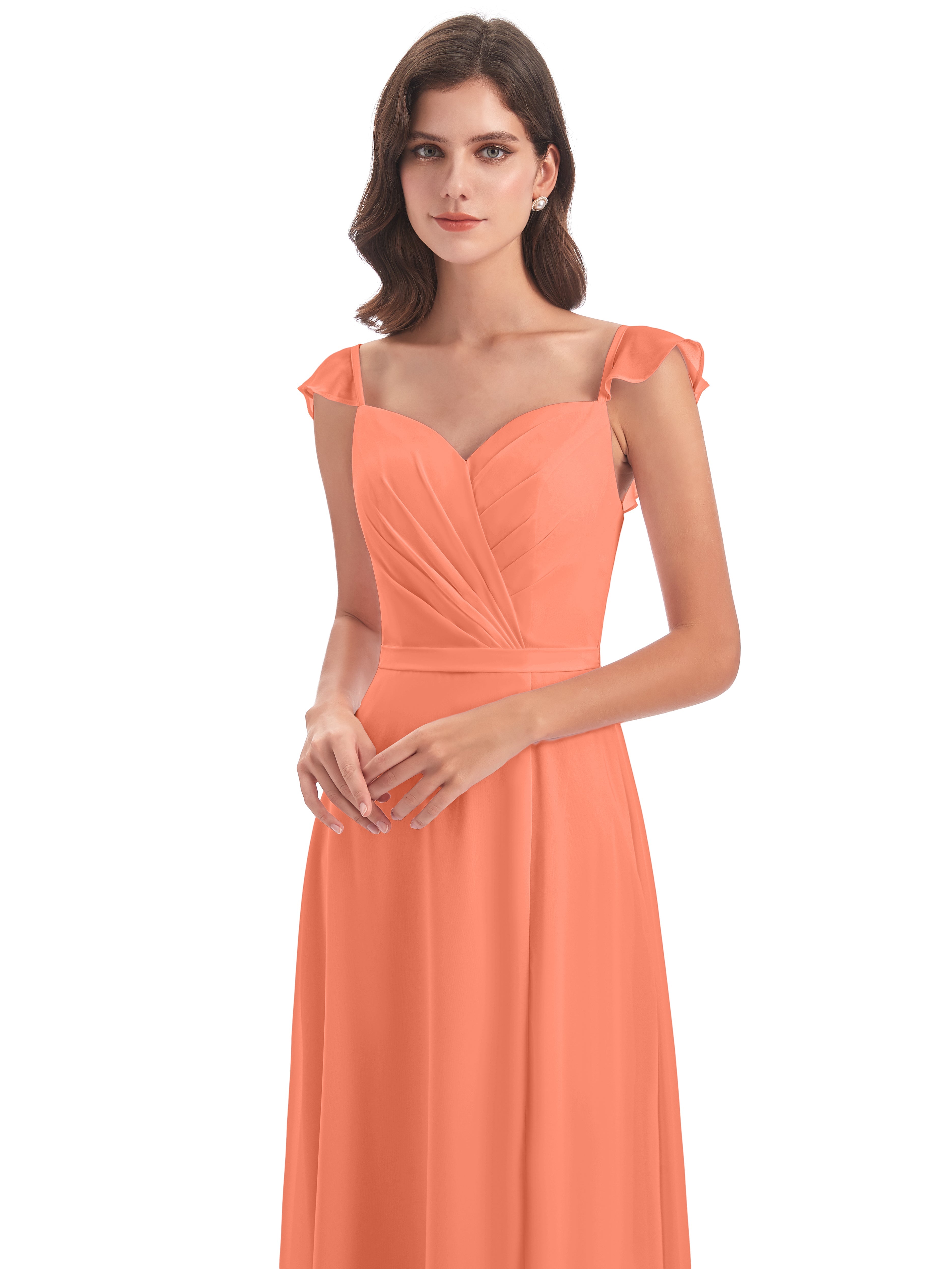 Robes De Demoiselle D'Honneur Coucher De Soleil Fourreau/Colonne Mancherons Fendue Devant Robes Demoiselle D'Honneur