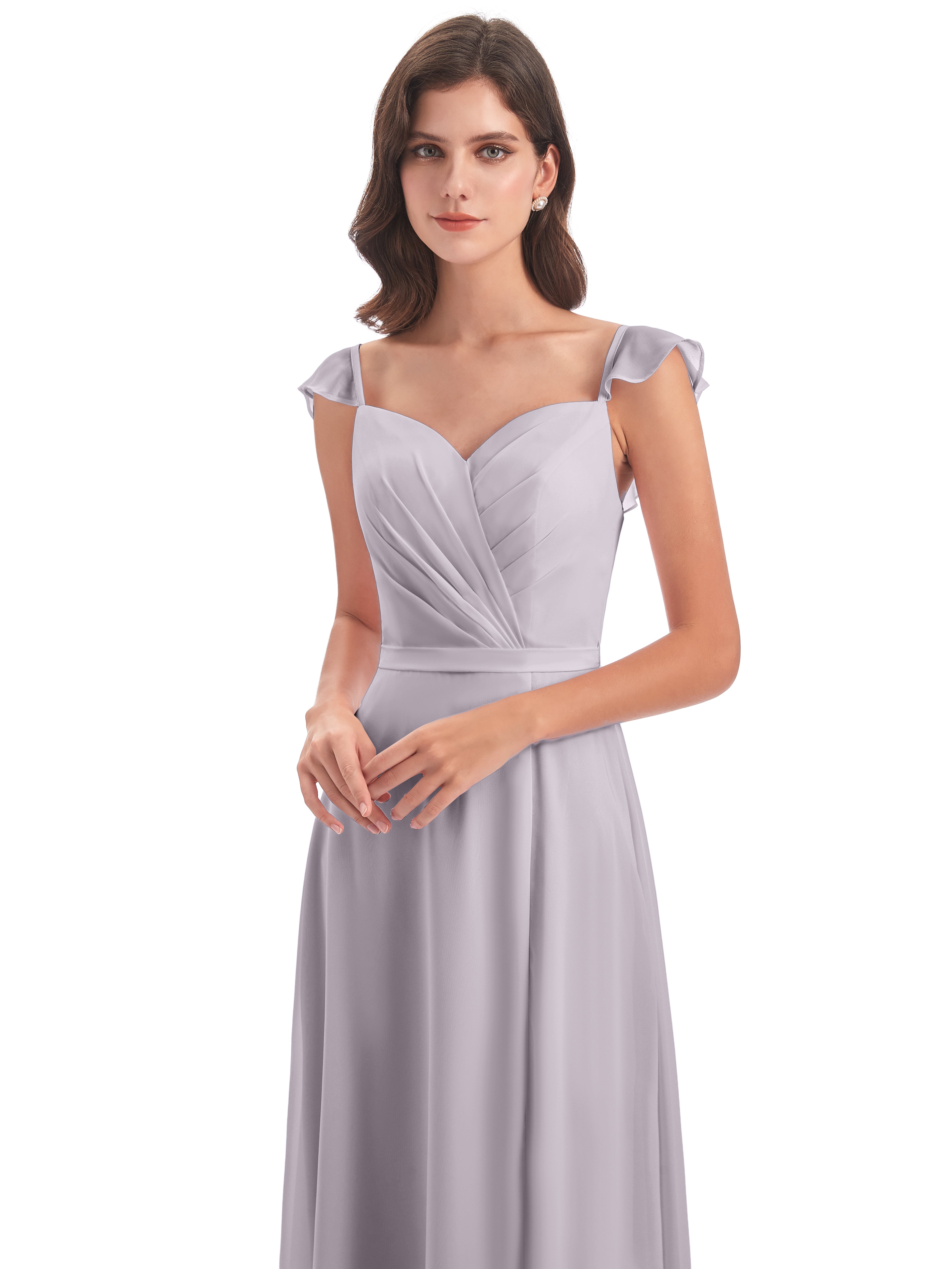 Robes De Demoiselle D'Honneur Couleur Crépuscule Fourreau/Colonne Mancherons Fendue Devant Robes Demoiselle D'Honneur