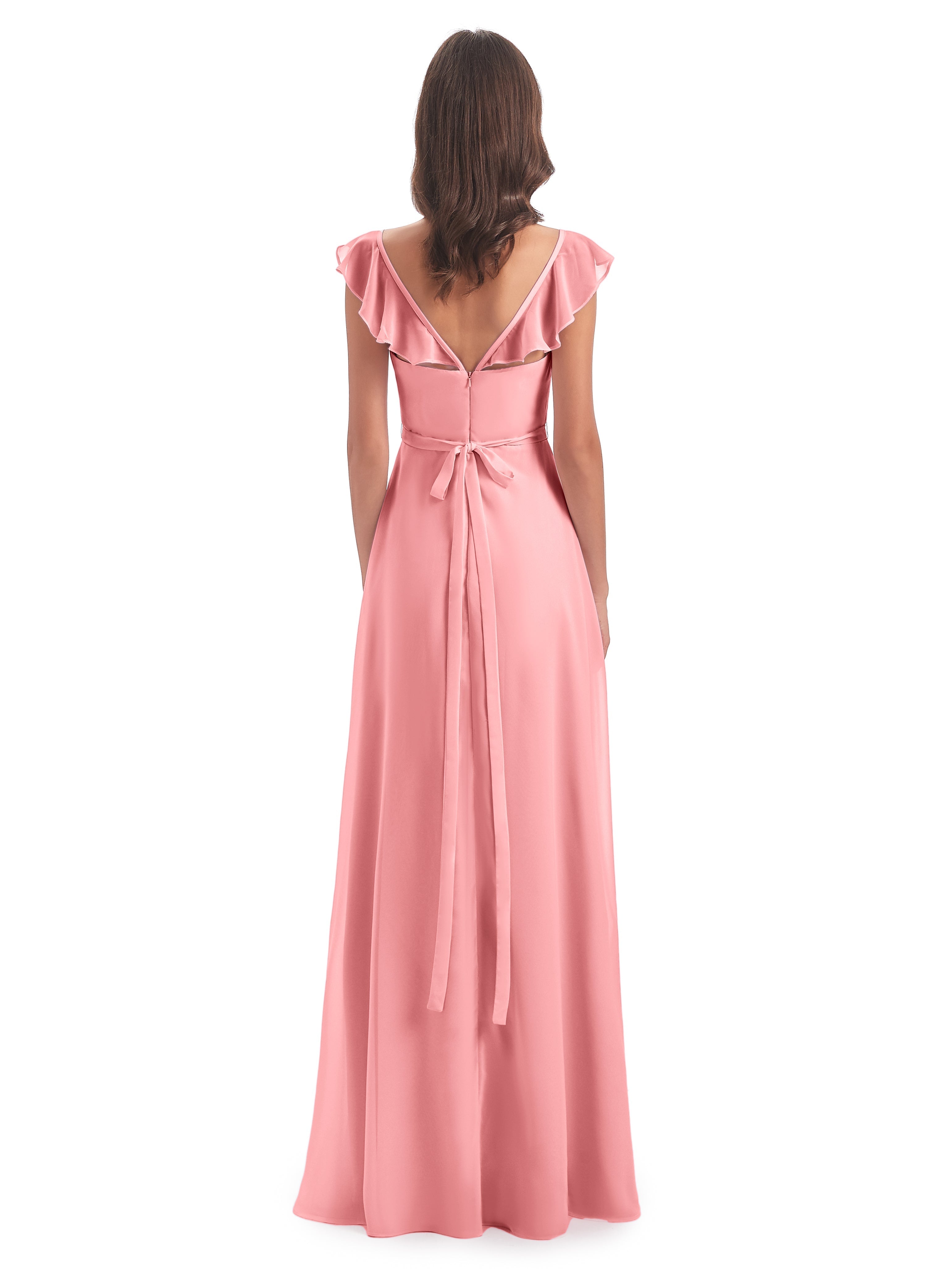 Robes De Demoiselle D'Honneur En Flamant Fourreau/Colonne Mancherons Fendue Devant Robes Demoiselle D'Honneur