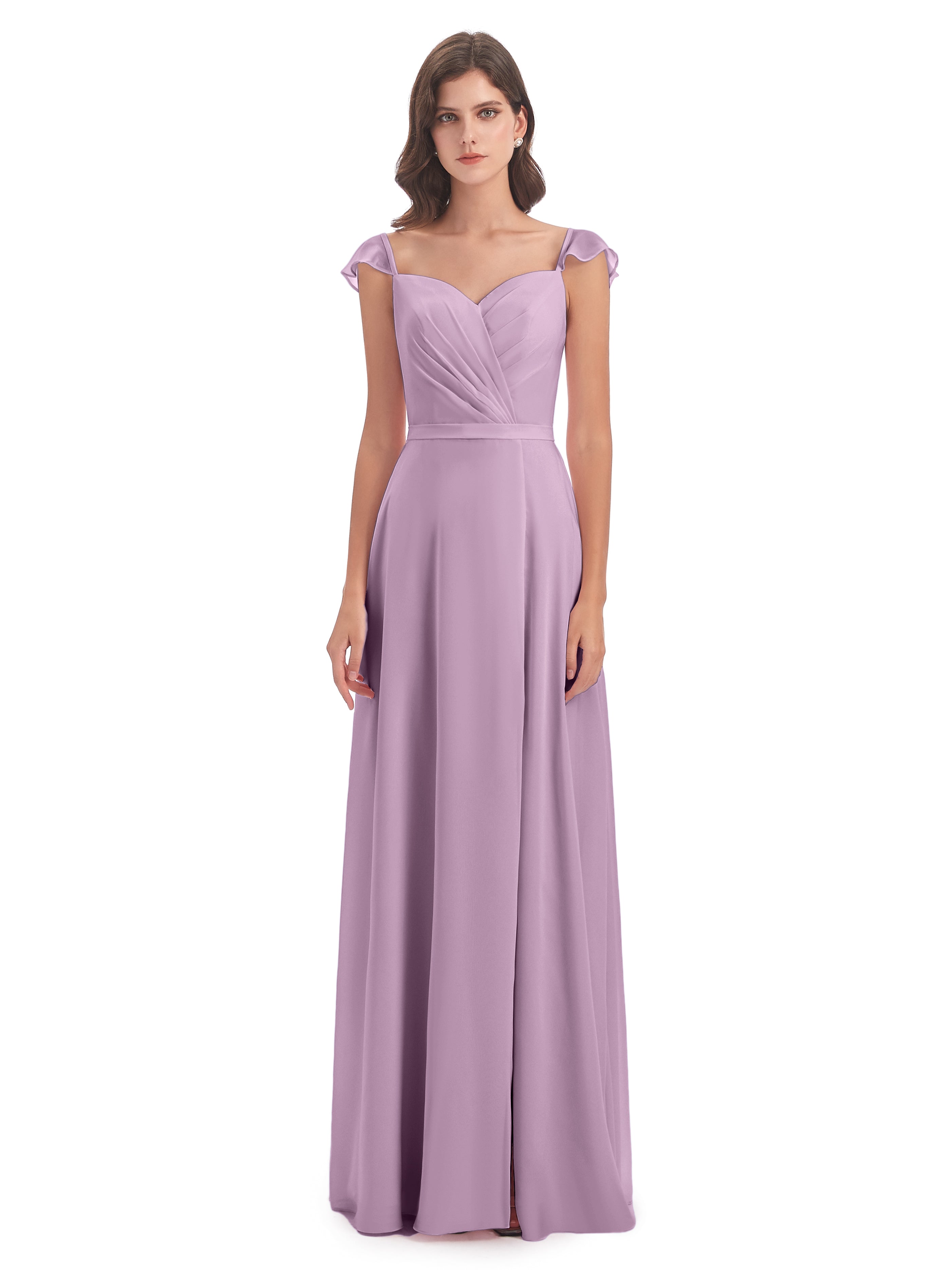 Robes De Demoiselle D'Honneur Glycine Fourreau/Colonne Mancherons Fendue Devant Robes Demoiselle D'Honneur