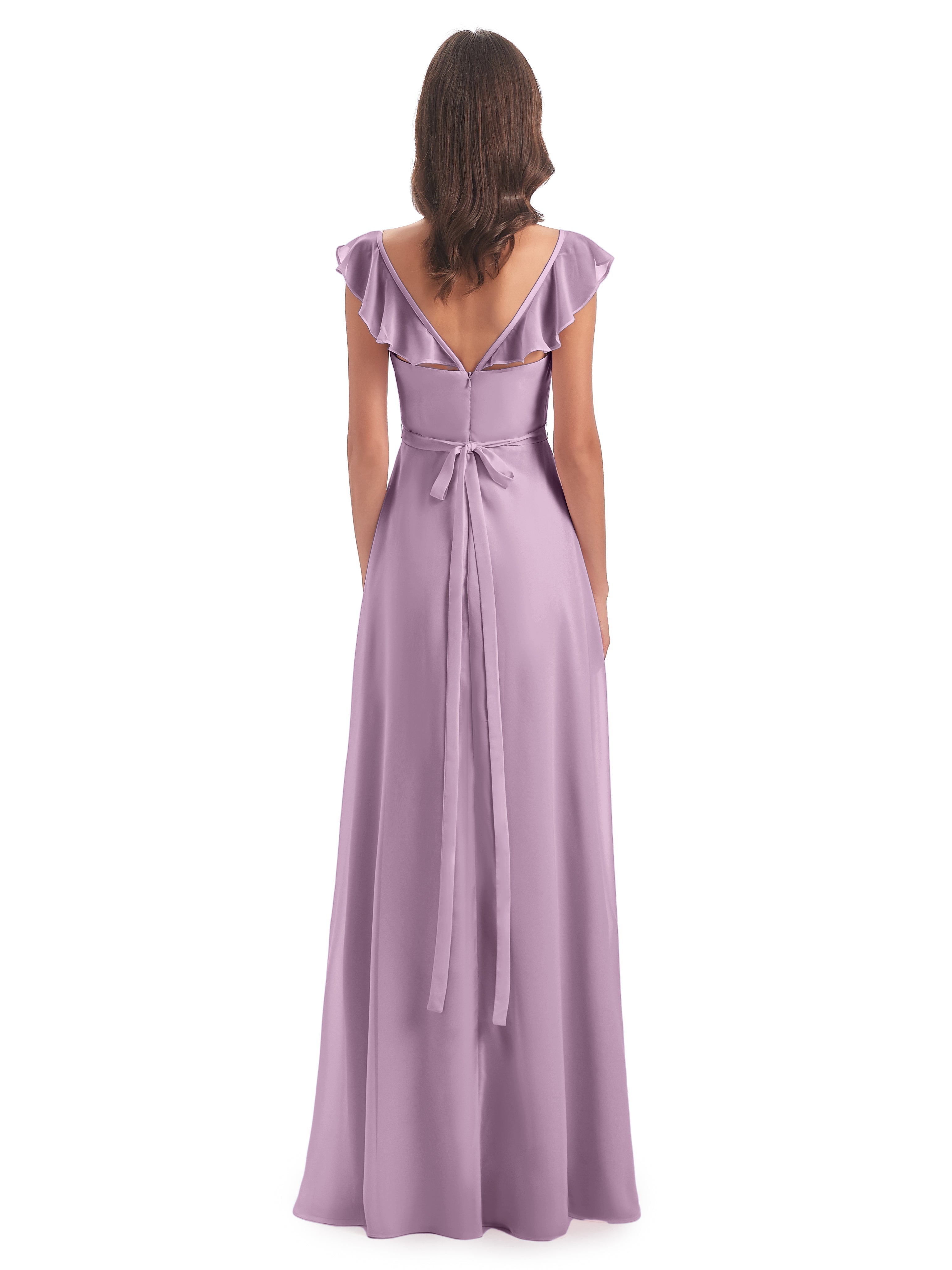 Robes De Demoiselle D'Honneur Glycine Fourreau/Colonne Mancherons Fendue Devant Robes Demoiselle D'Honneur