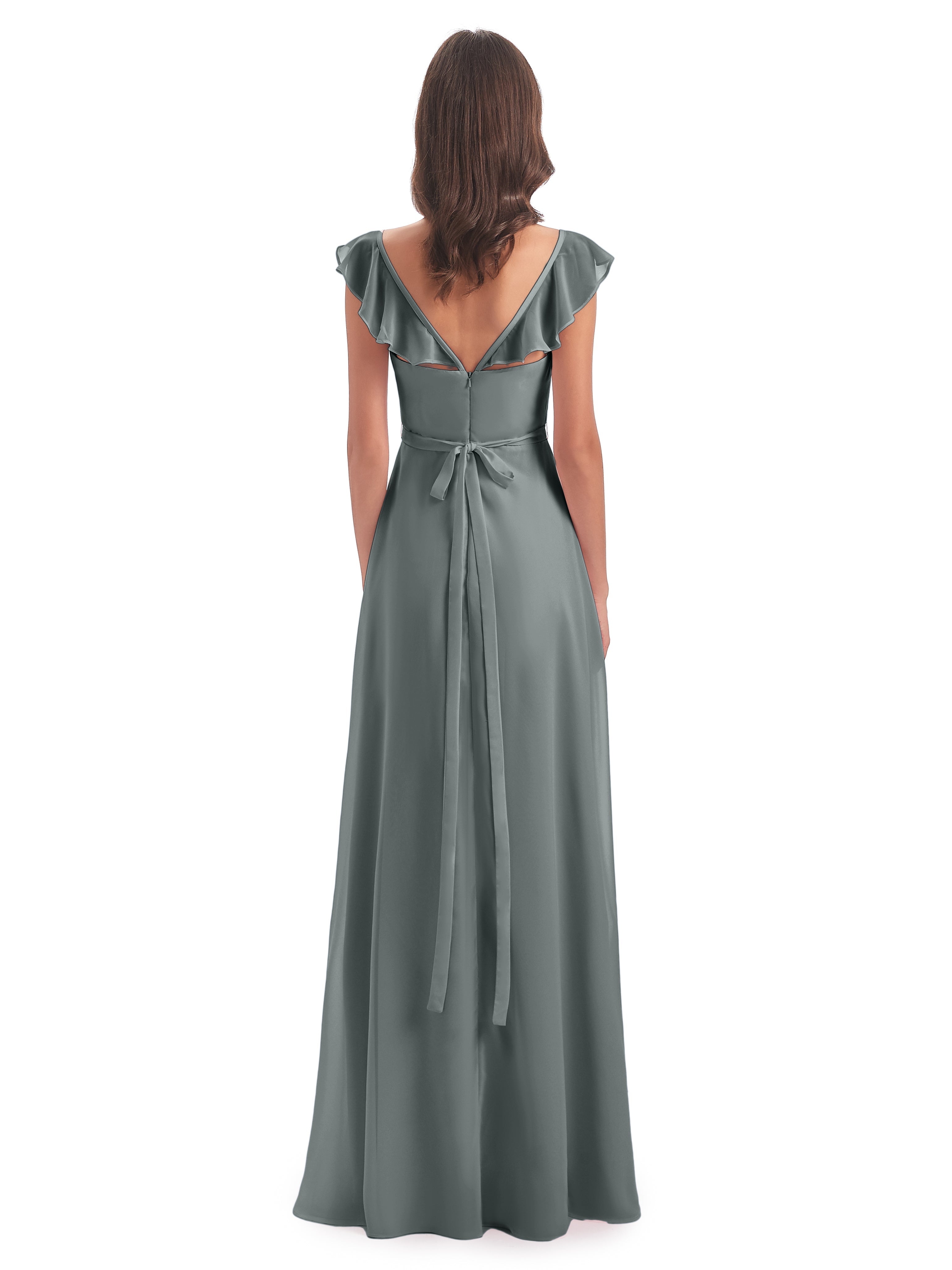 Robe Demoiselle D Honneur Grise Fourreau/Colonne Mancherons Fendue Devant Robes Demoiselle D'Honneur