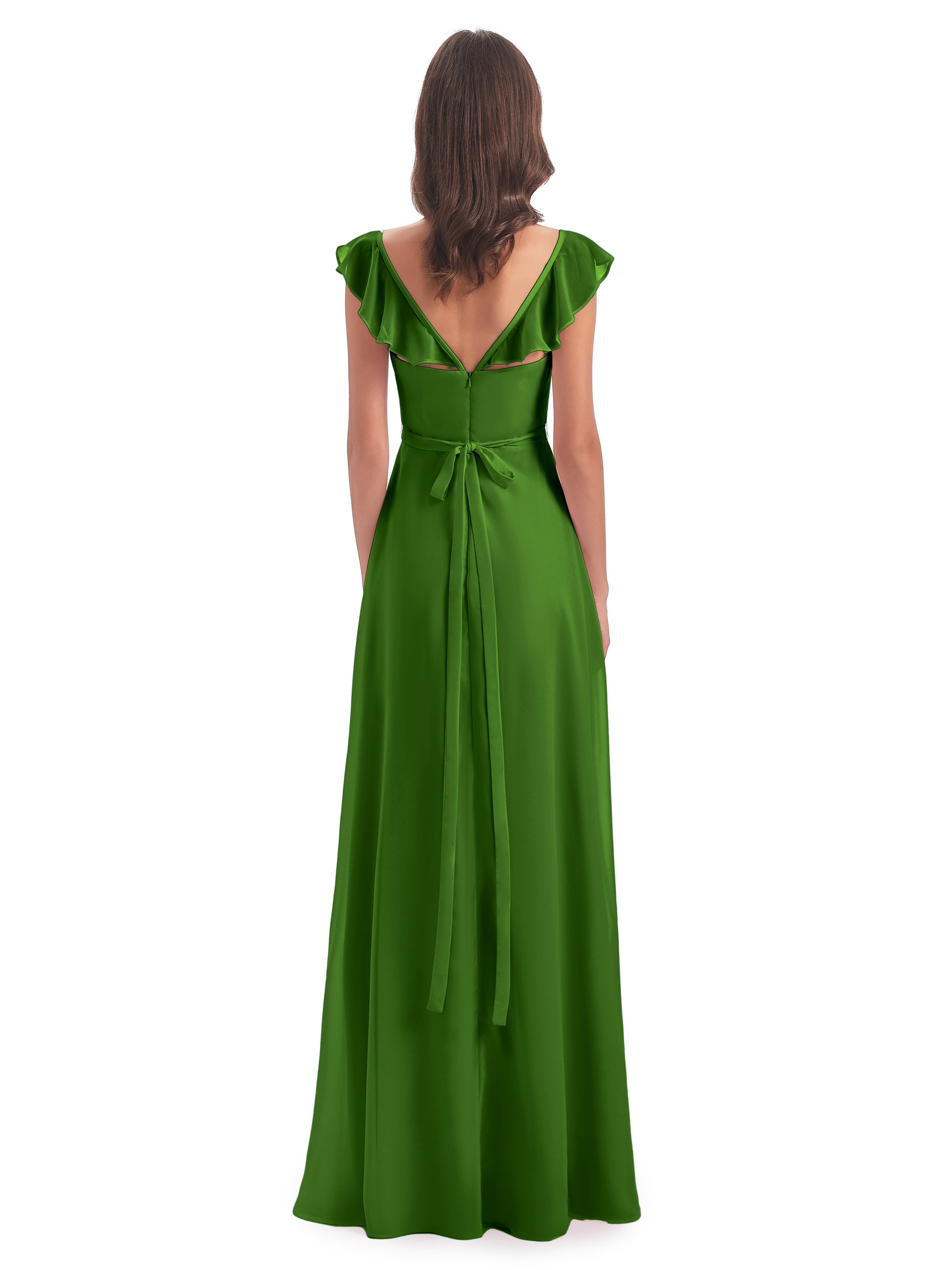 Robes De Demoiselle D'Honneur Vert Mousse Fourreau/Colonne Mancherons Fendue Devant Robes Demoiselle D'Honneur