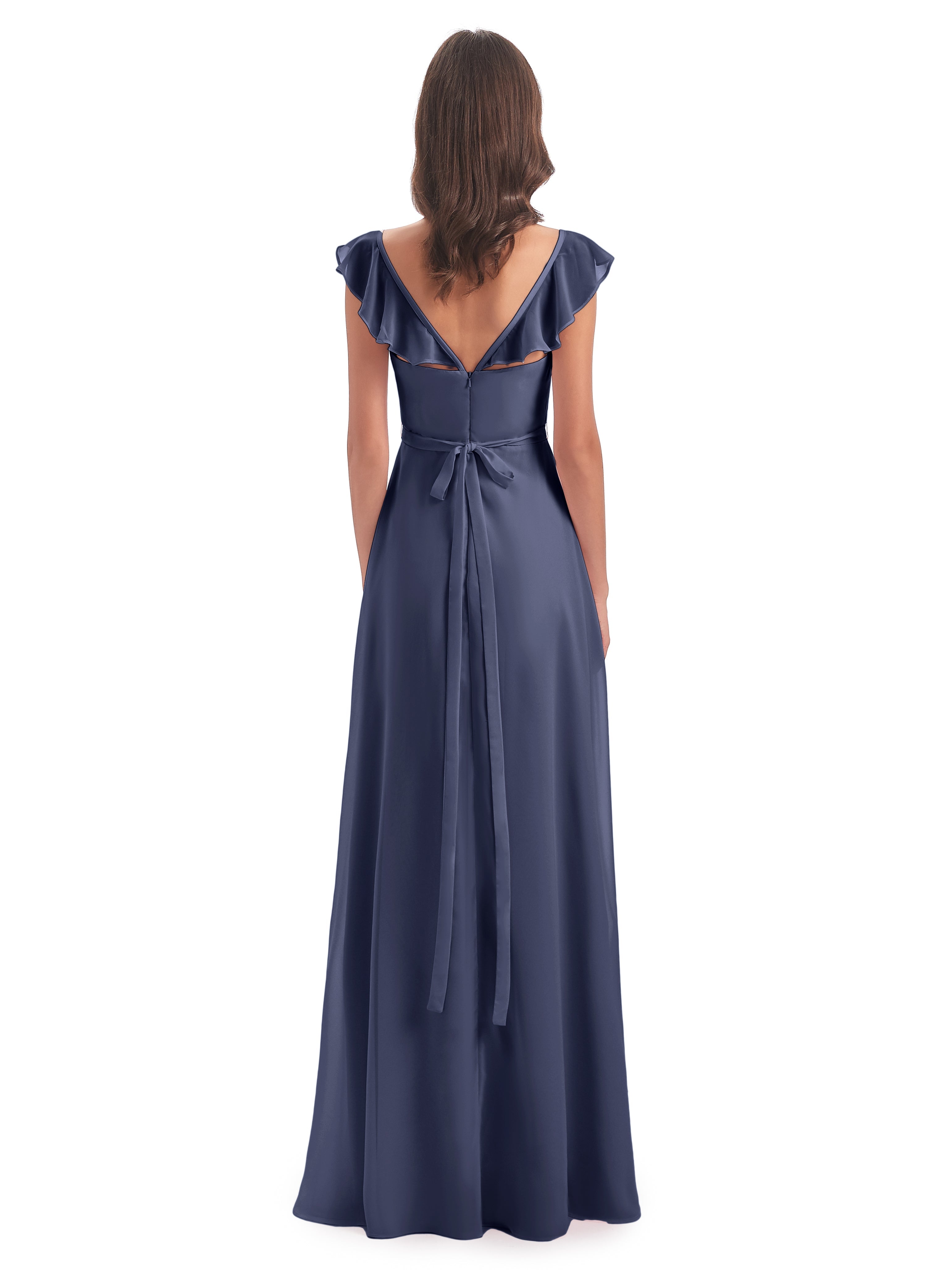 Robes De Demoiselle D'Honneur Bleu Orageux Fourreau/Colonne Mancherons Fendue Devant Robes Demoiselle D'Honneur