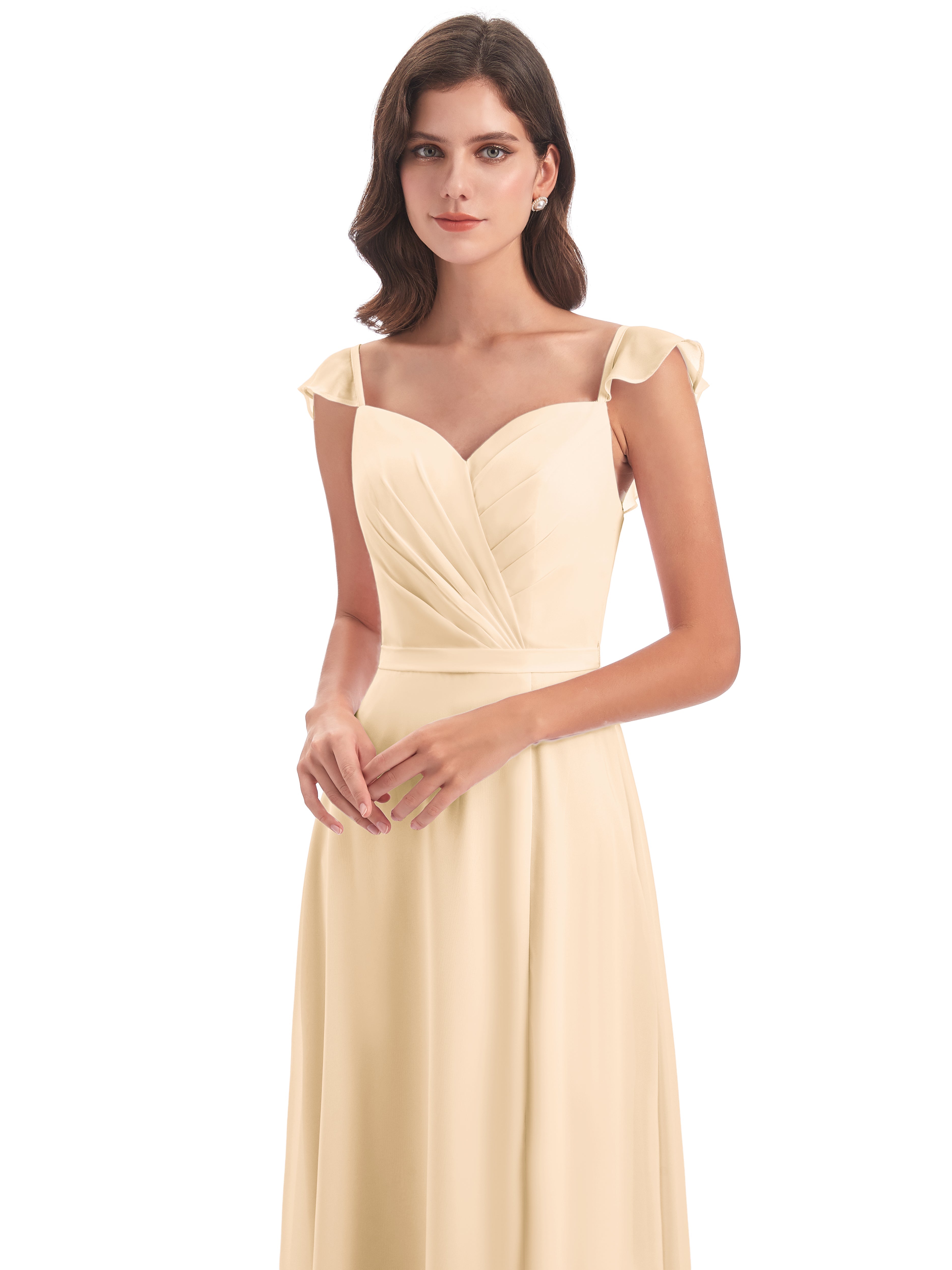 Robe Pêche Demoiselle D Honneur Fourreau/Colonne Mancherons Fendue Devant Robes Demoiselle D'Honneur