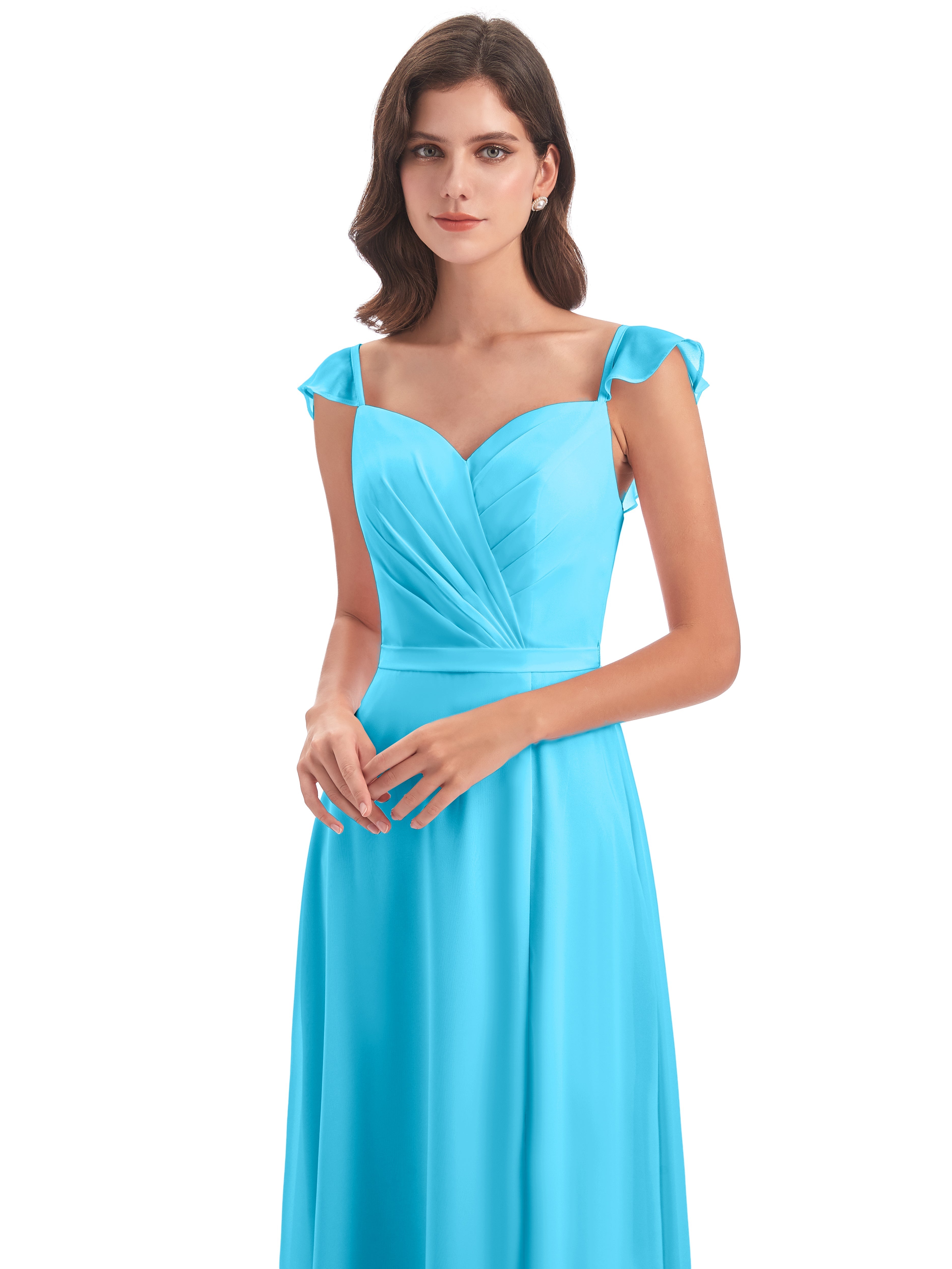 Robe De Demoiselle D'Honneur En Piscine Fourreau/Colonne Mancherons Fendue Devant Robes Demoiselle D'Honneur