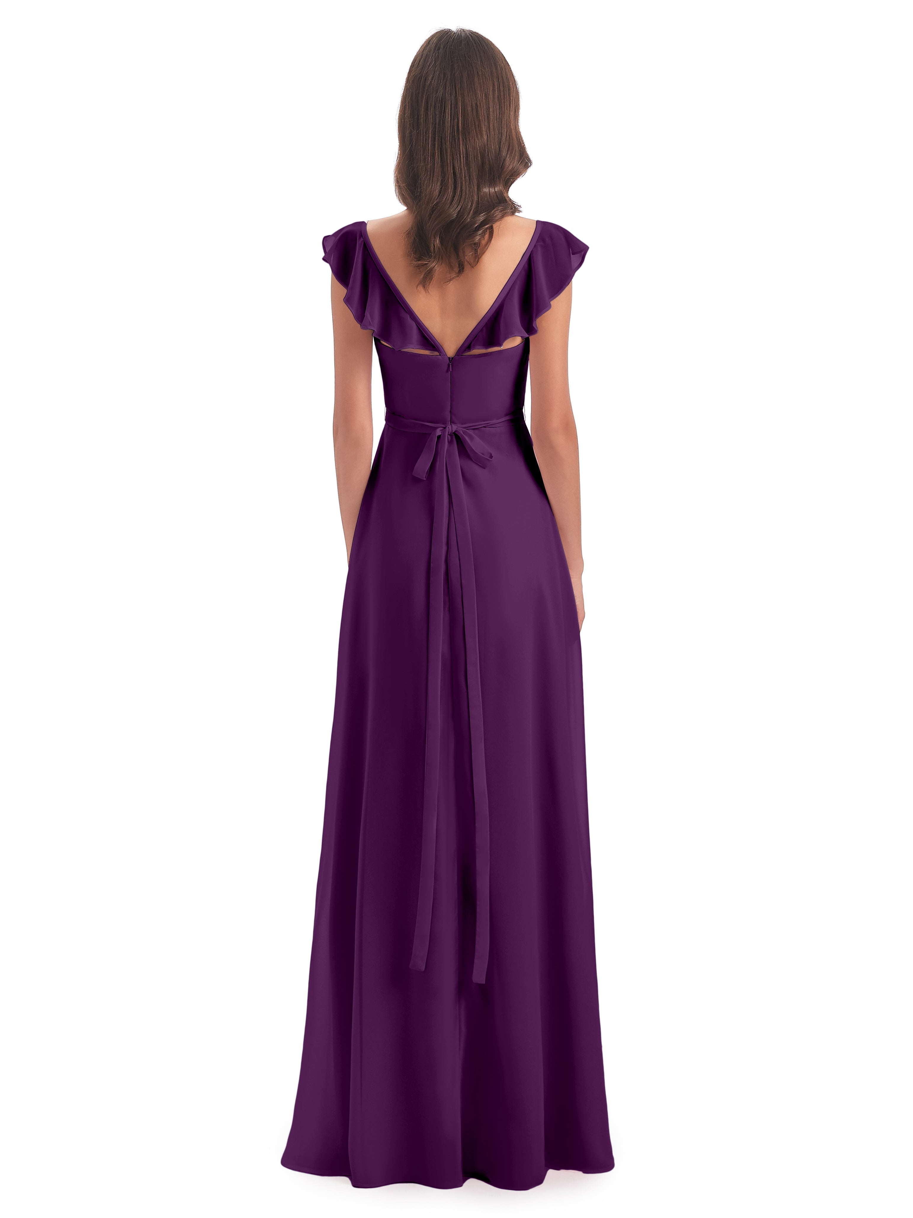 Robes De Demoiselle D'Honneur En Raisin Fourreau/Colonne Mancherons Fendue Devant Robes Demoiselle D'Honneur