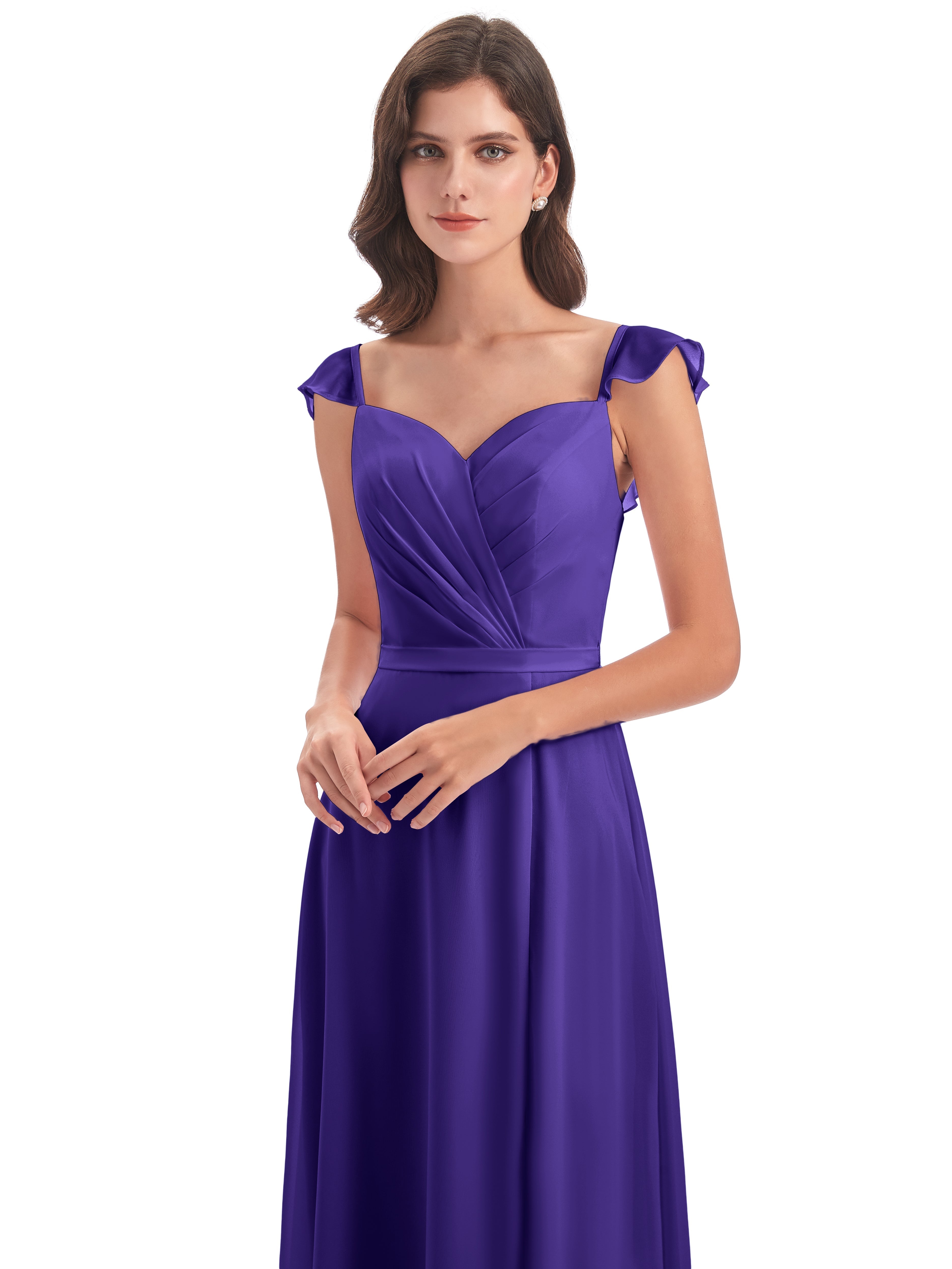 Robes De Demoiselle D'Honneur En Régence Fourreau/Colonne Mancherons Fendue Devant Robes Demoiselle D'Honneur