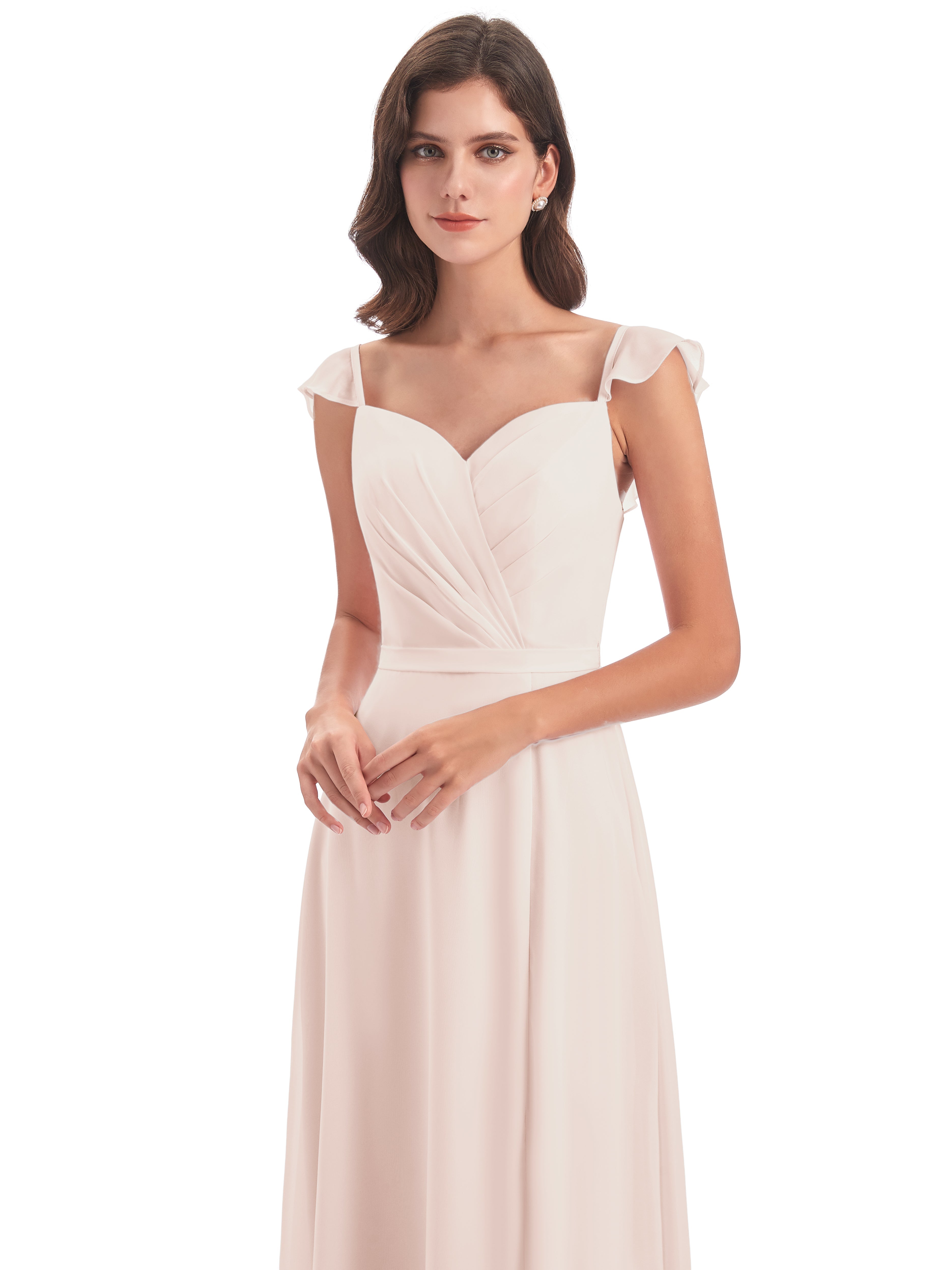 Robe Demoiselle D Honneur Rose Perle Fourreau/Colonne Mancherons Fendue Devant Robes Demoiselle D'Honneur