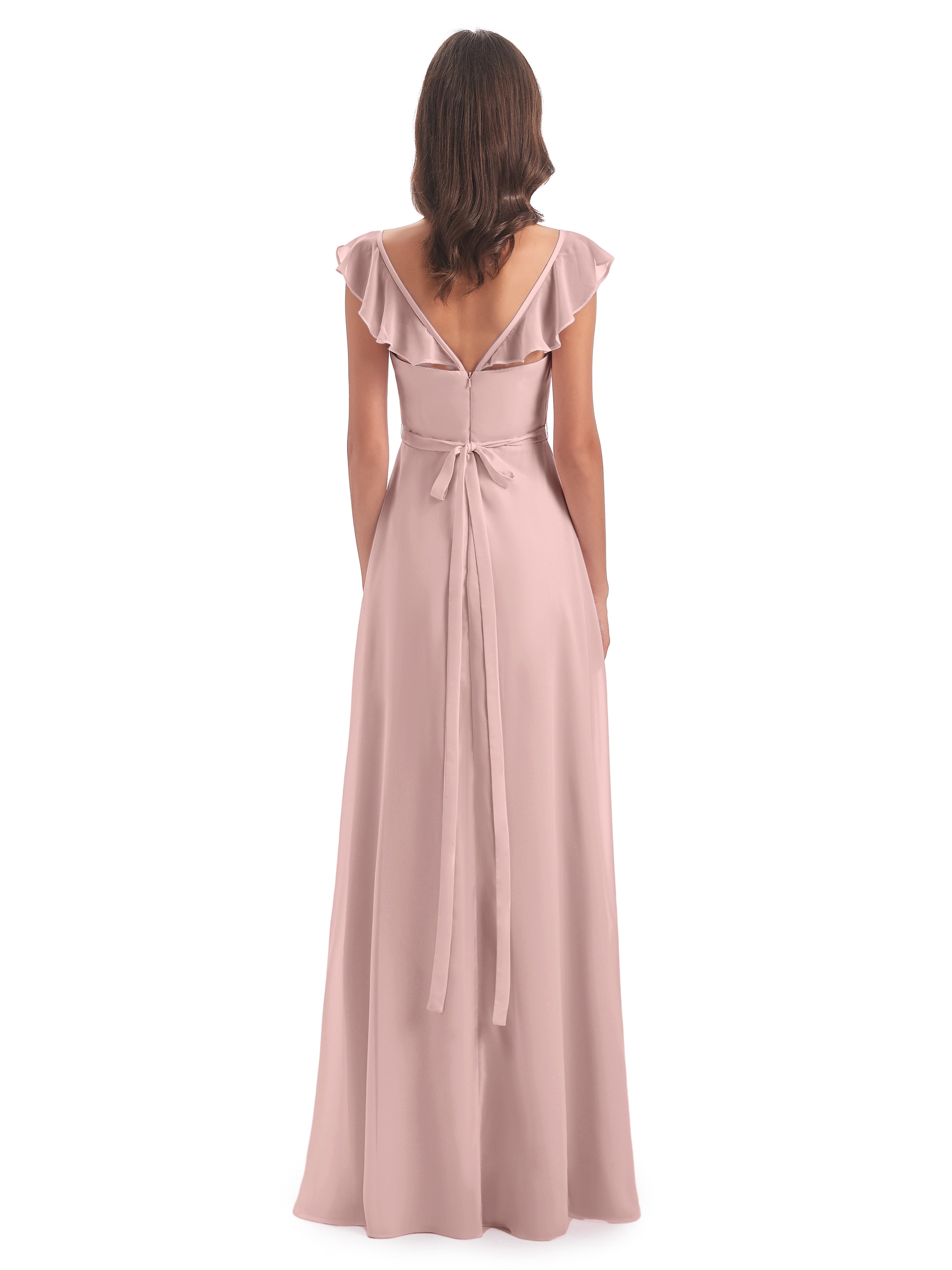 Robe De Demoiselle D Honneur Rose Poudré Fourreau/Colonne Mancherons Fendue Devant Robes Demoiselle D'Honneur