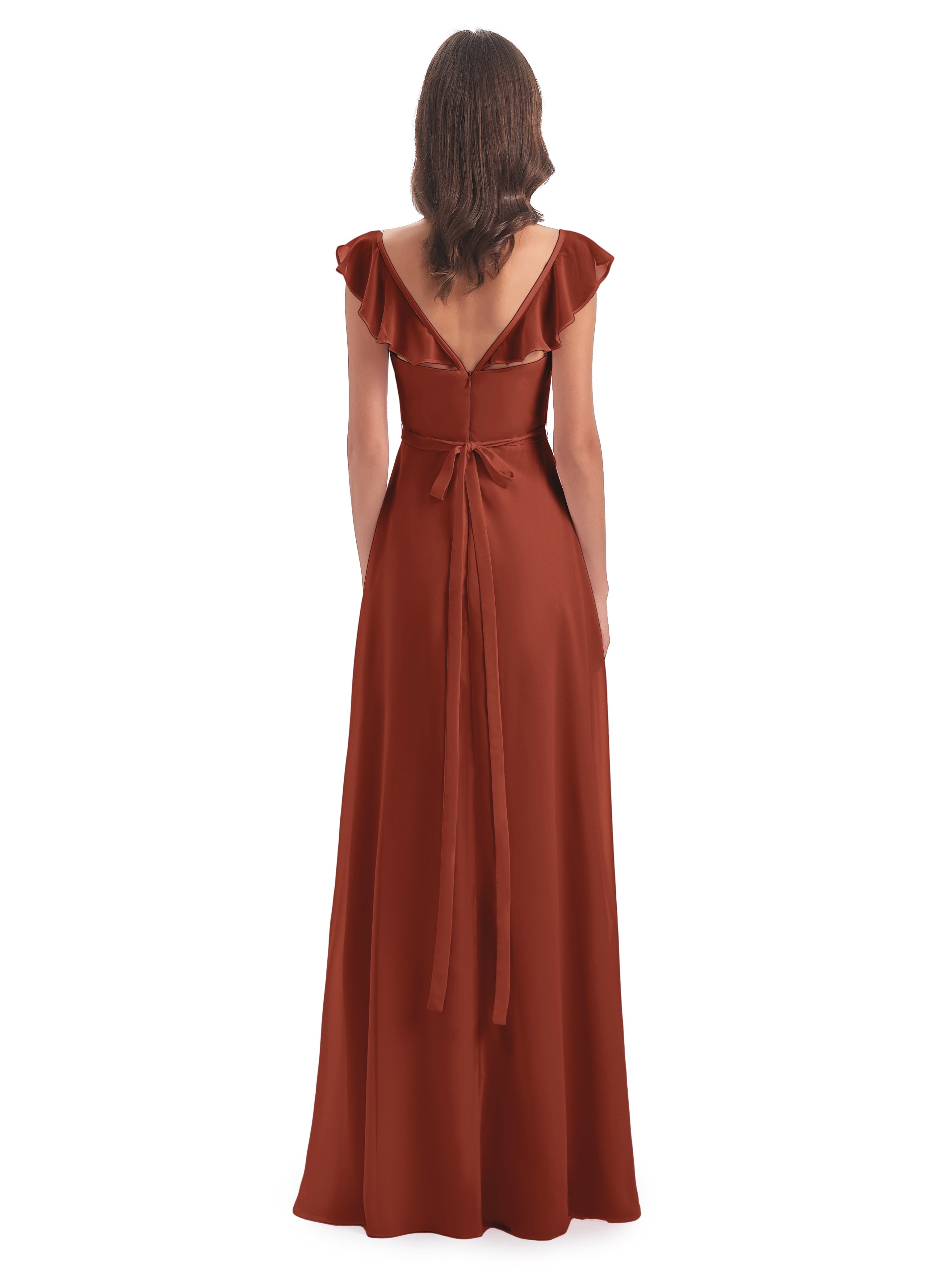 Robe Rouille Demoiselle D Honneur Fourreau/Colonne Mancherons Fendue Devant Robes Demoiselle D'Honneur