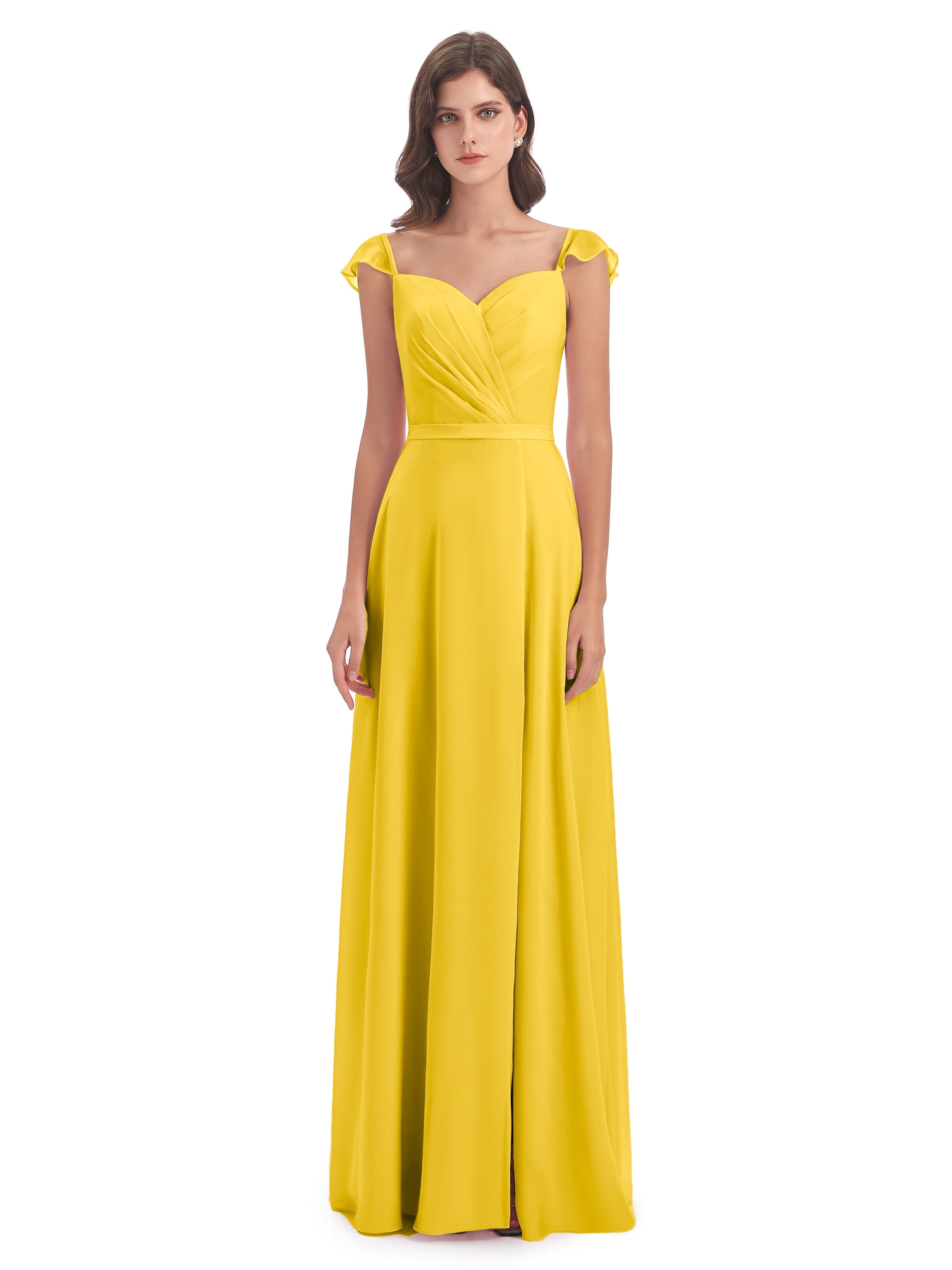 Robe De Demoiselle D'Honneur Souci Fourreau/Colonne Mancherons Fendue Devant Robes Demoiselle D'Honneur