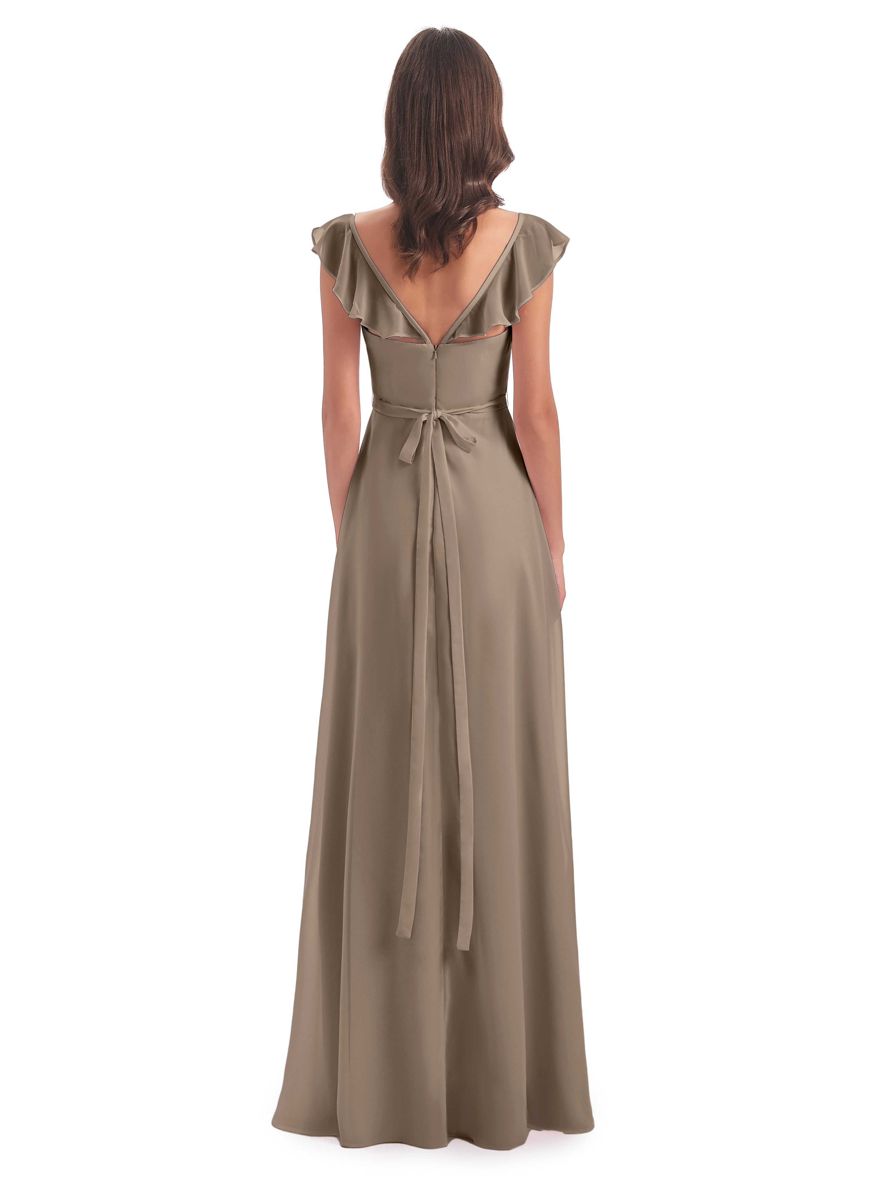 Couleur Taupe Robe Fourreau/Colonne Mancherons Fendue Devant Robes Demoiselle D'Honneur