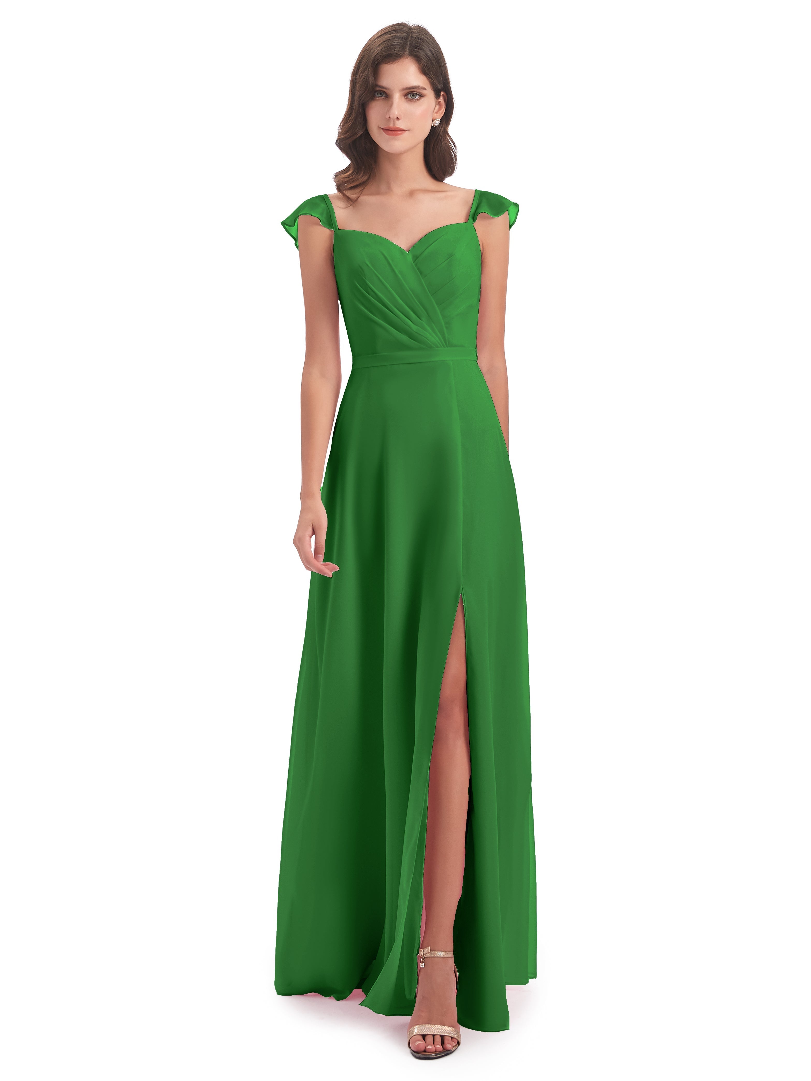 Robe Demoiselle Dhonneur Vert Fourreau/Colonne Mancherons Fendue Devant Robes Demoiselle D'Honneur