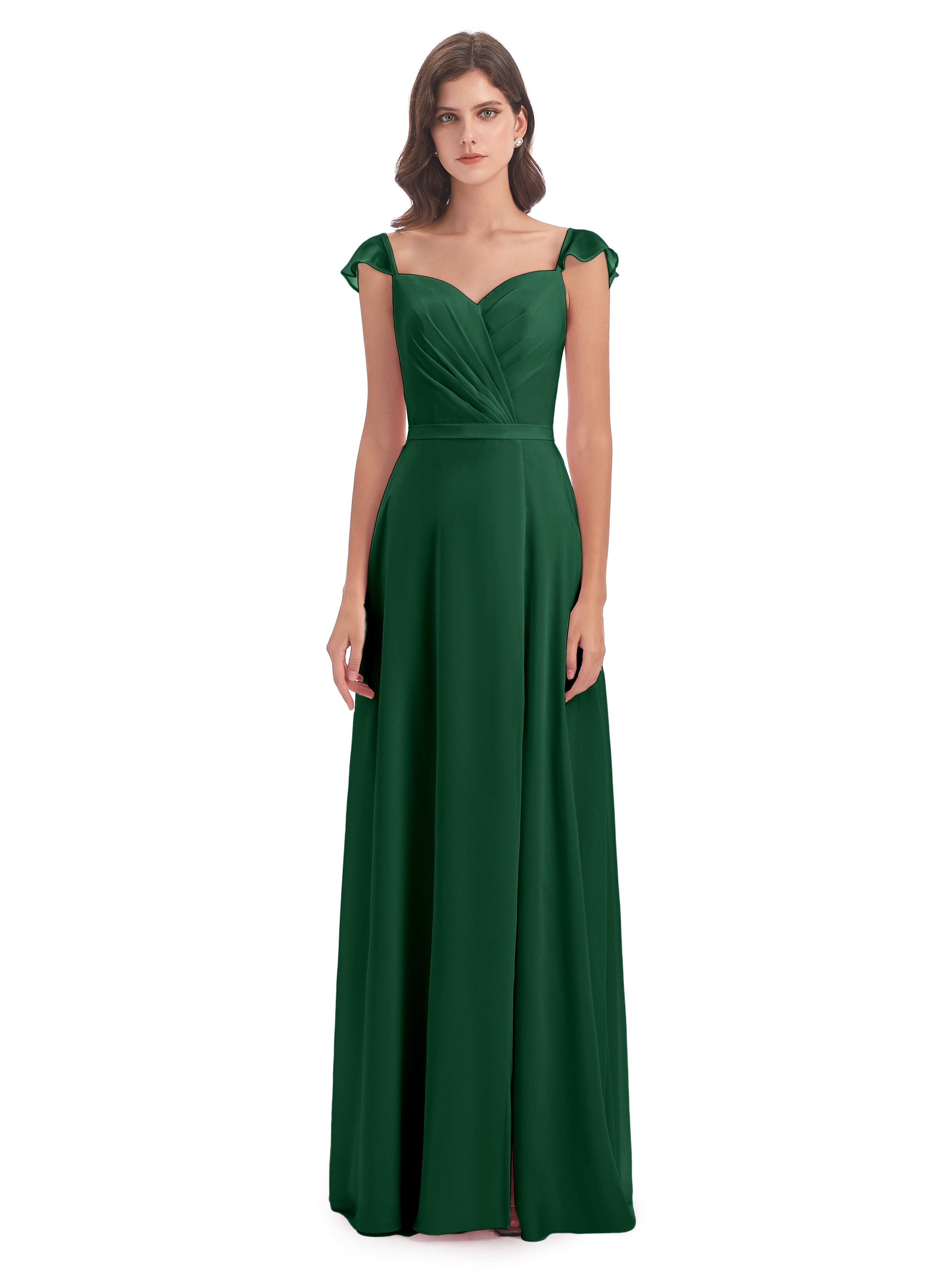 Robe Demoiselle D Honneur Vert Foncé Fourreau/Colonne Mancherons Fendue Devant Robes Demoiselle D'Honneur