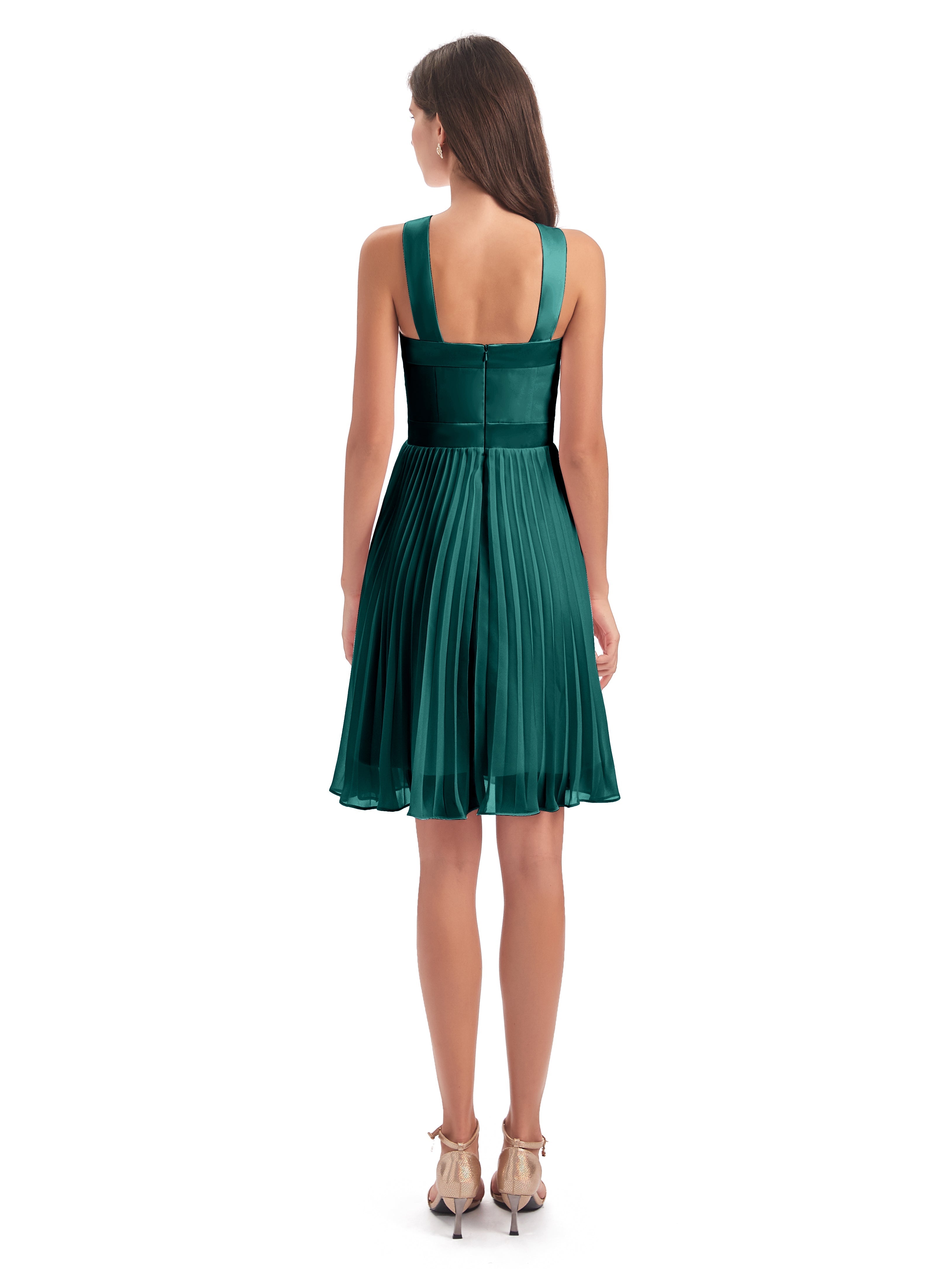 Robe Demoiselle D Honneur Bleu Paon Longueur Genou Plis Bretelles Robes Demoiselle D'Honneur