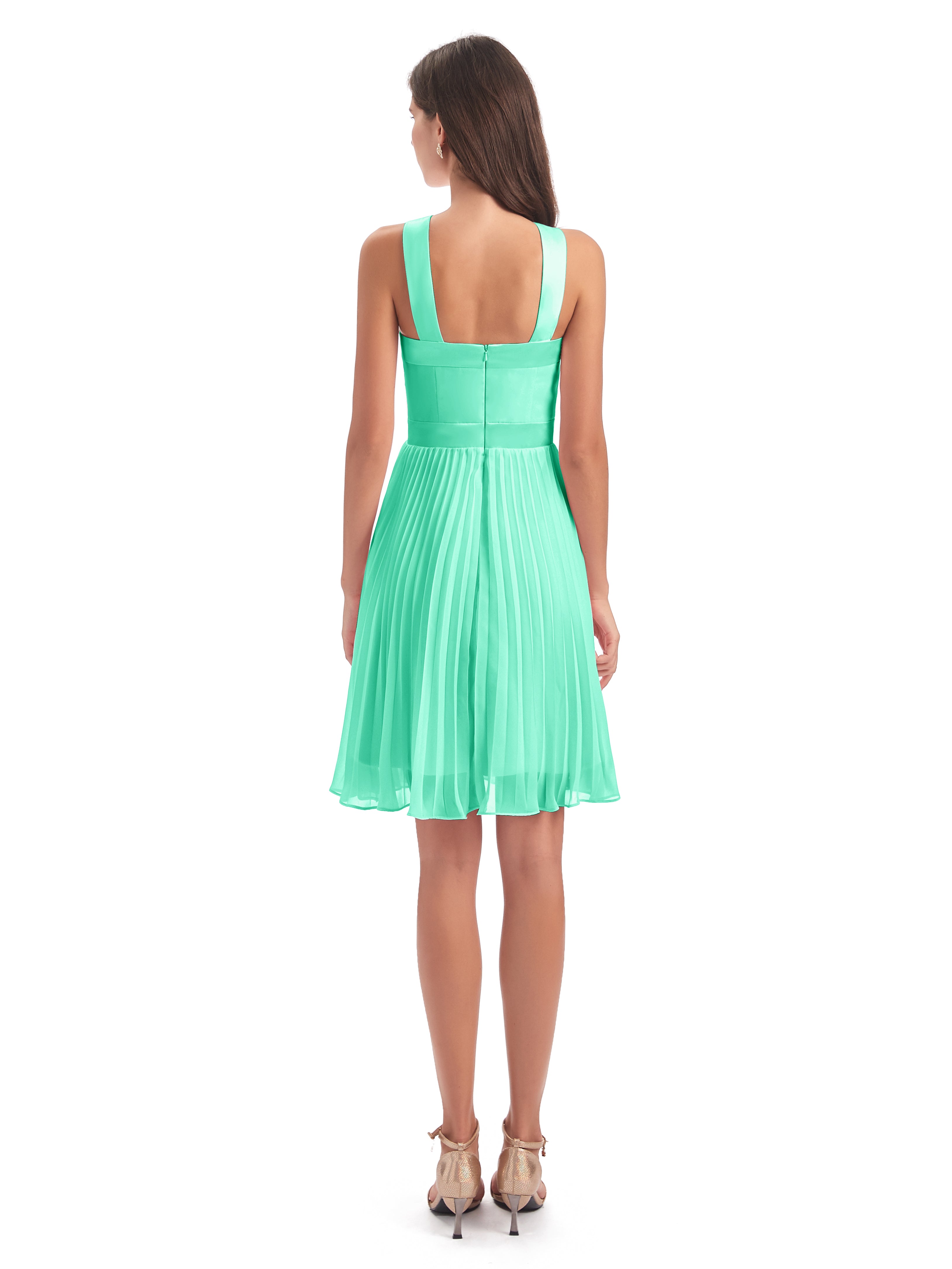 Robes De Demoiselle D'Honneur Turquoise Longueur Genou Plis Bretelles Robes Demoiselle D'Honneur