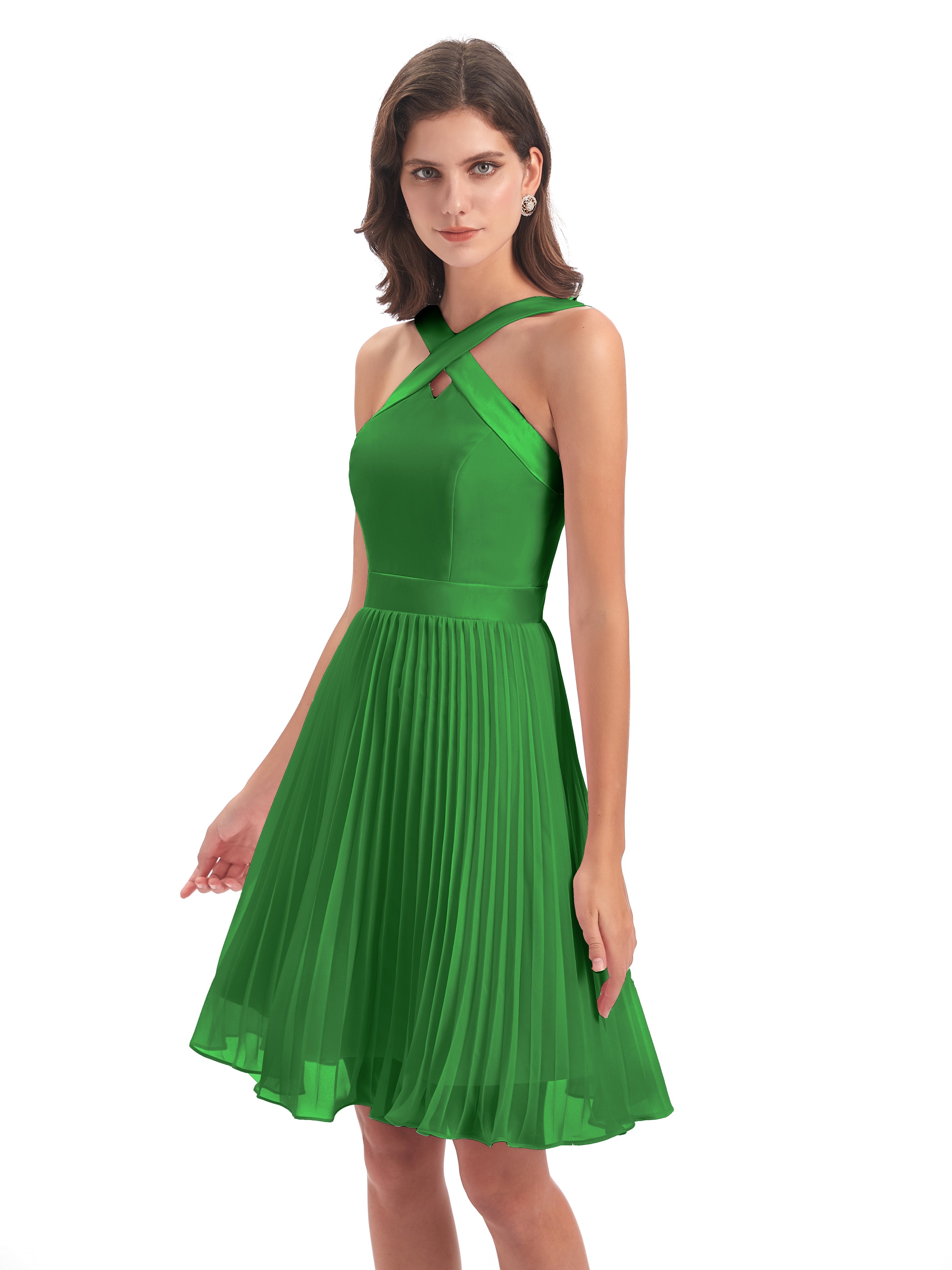 Demoiselle D Honneur Vert Longueur Genou Plis Bretelles Robes Demoiselle D'Honneur