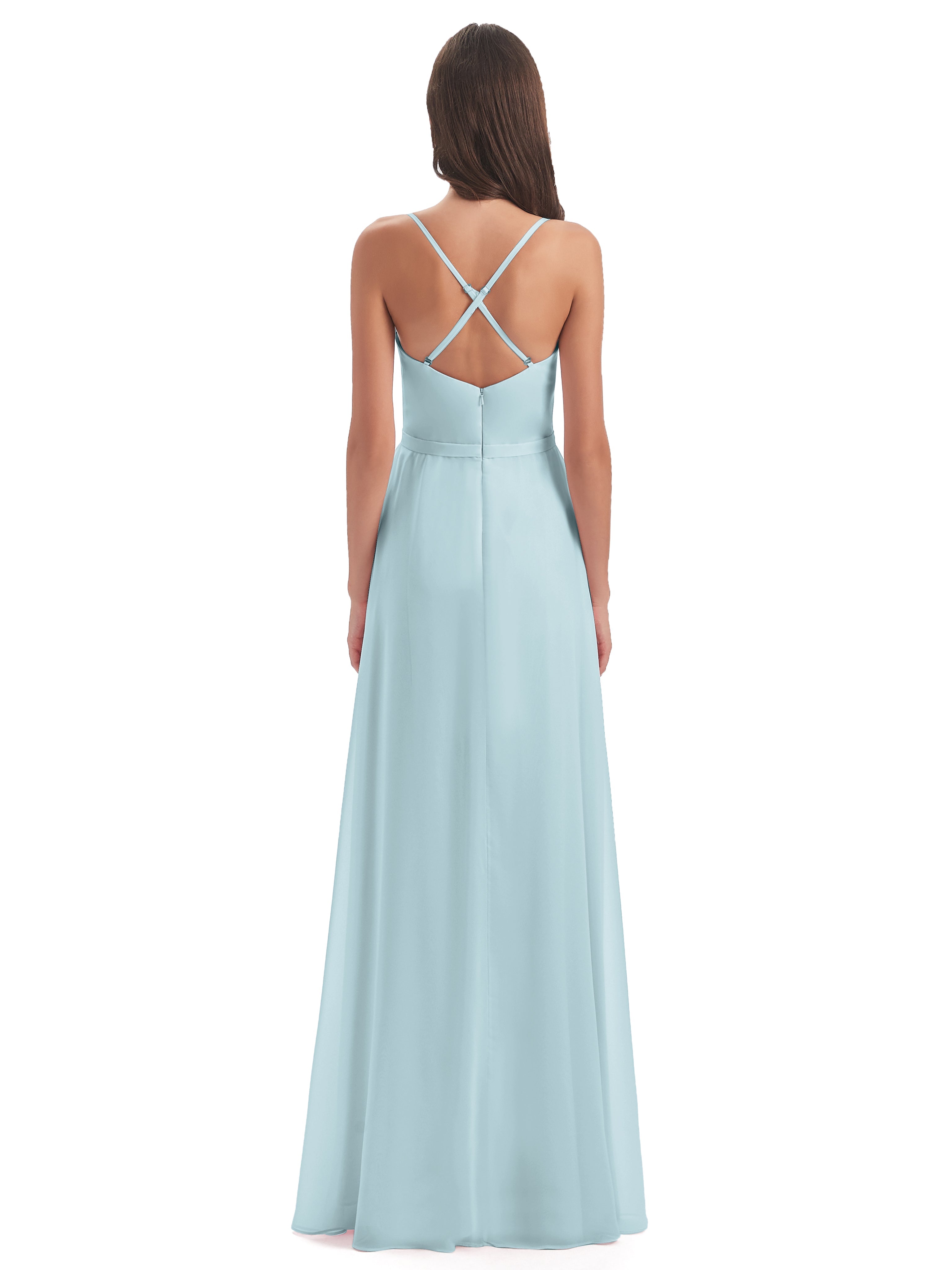 Robe De Demoiselle D'Honneur Brume Fendue Devant Robes Demoiselle D'Honneur À Volants