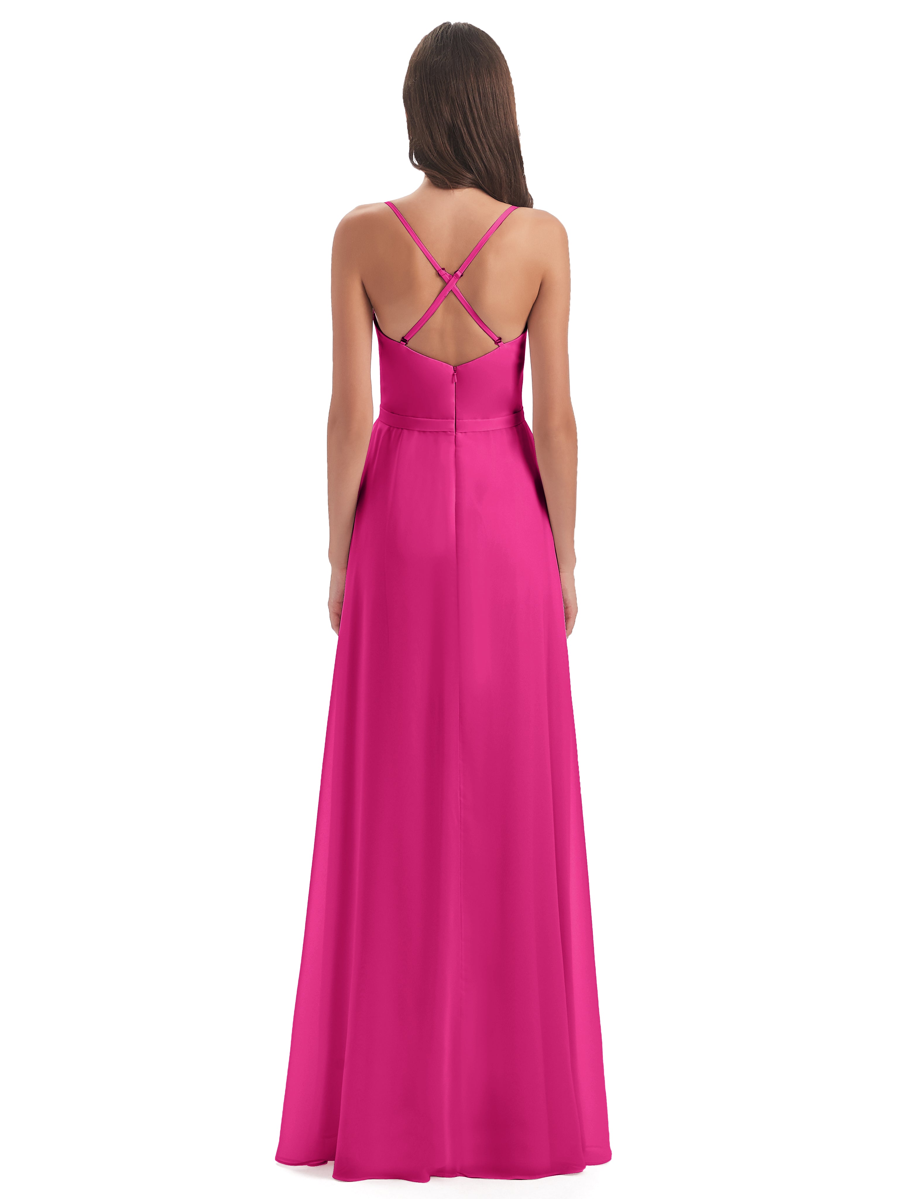 Robes De Demoiselle D'Honneur Rose Fuchsia Couleur Fendue Devant Robes Demoiselle D'Honneur À Volants