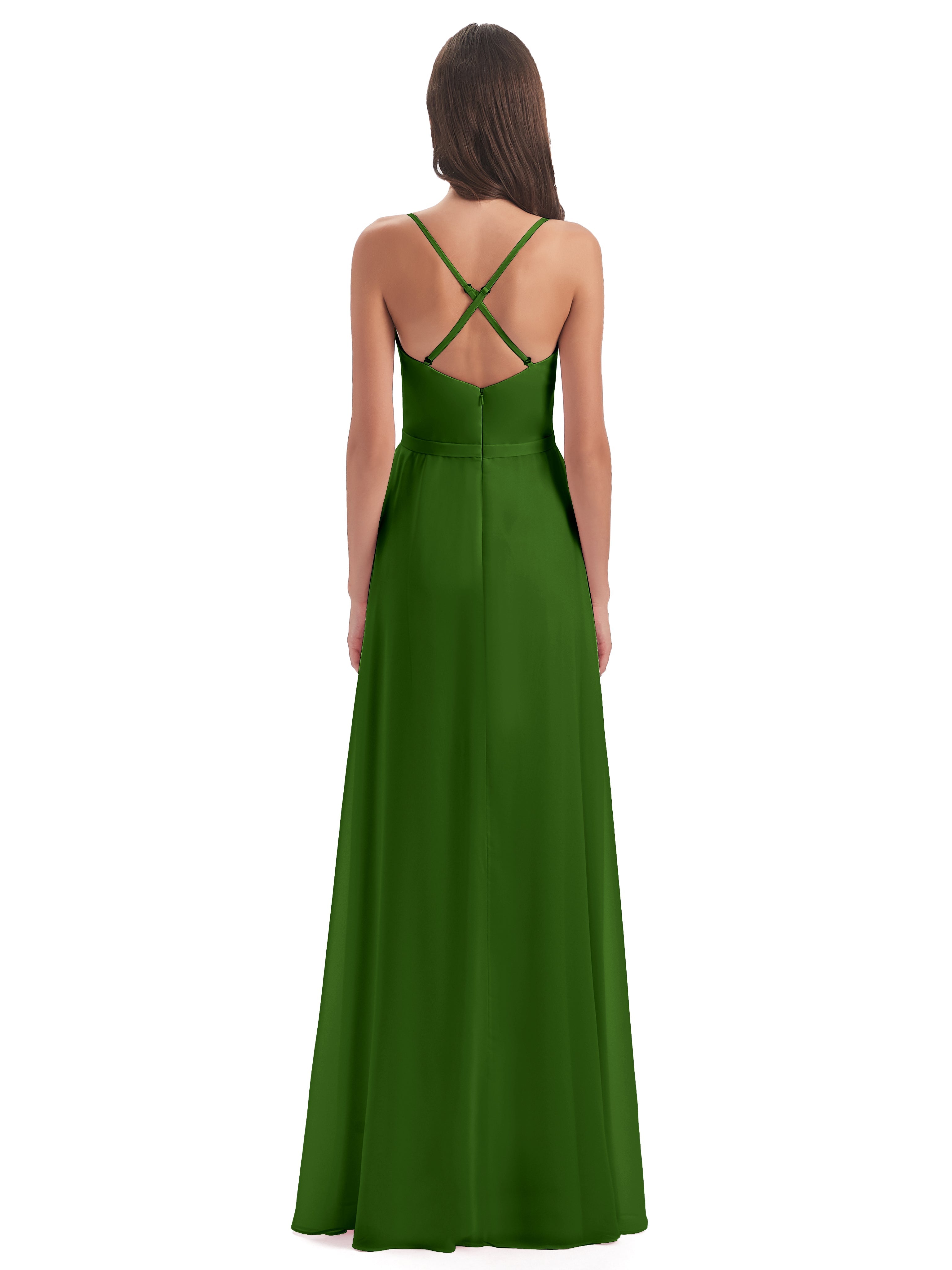 Robes De Demoiselle D'Honneur Vert Mousse Fendue Devant Robes Demoiselle D'Honneur À Volants