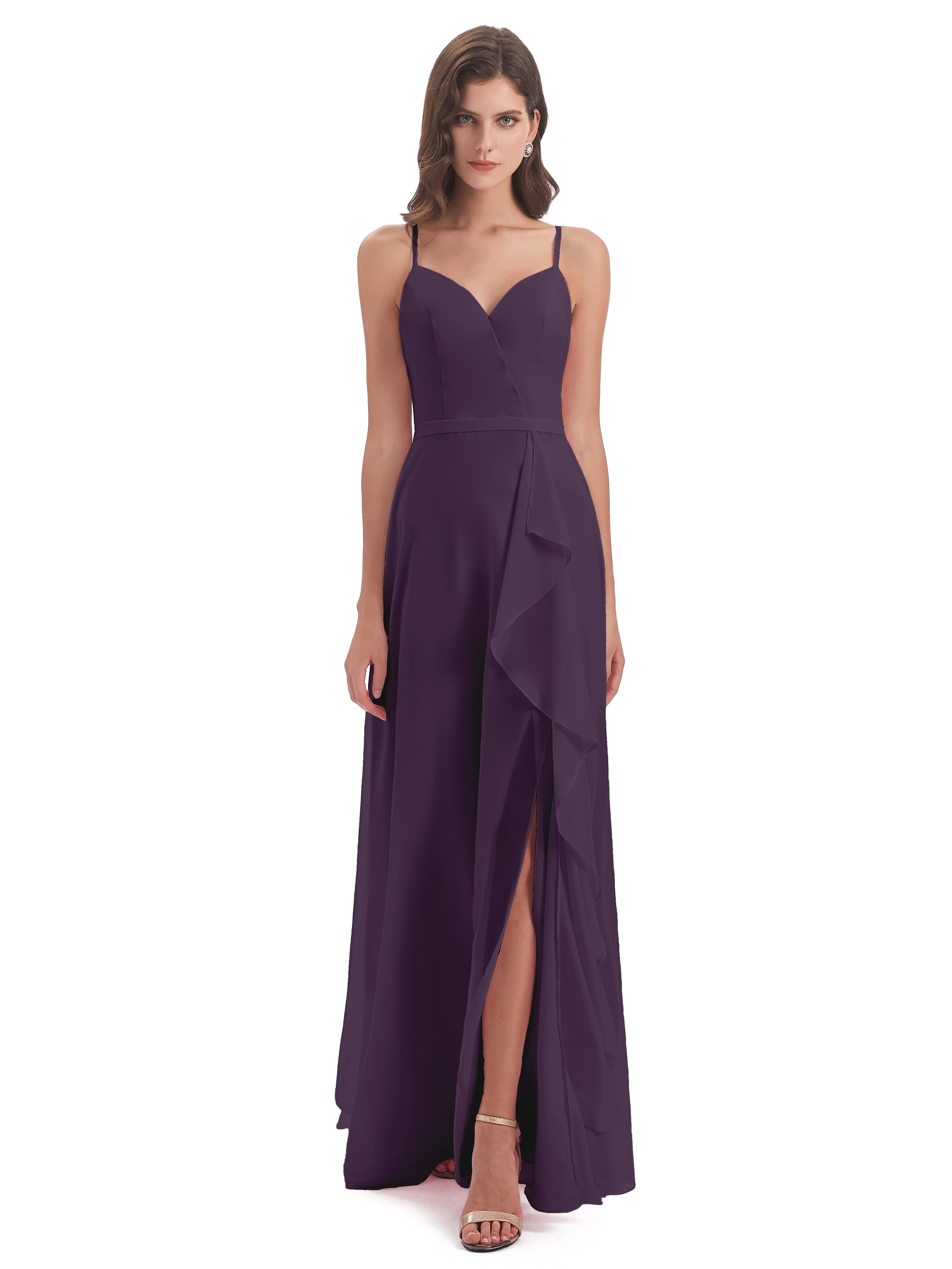 Robe De Demoiselle D'Honneur En Plum Fendue Devant Robes Demoiselle D'Honneur À Volants