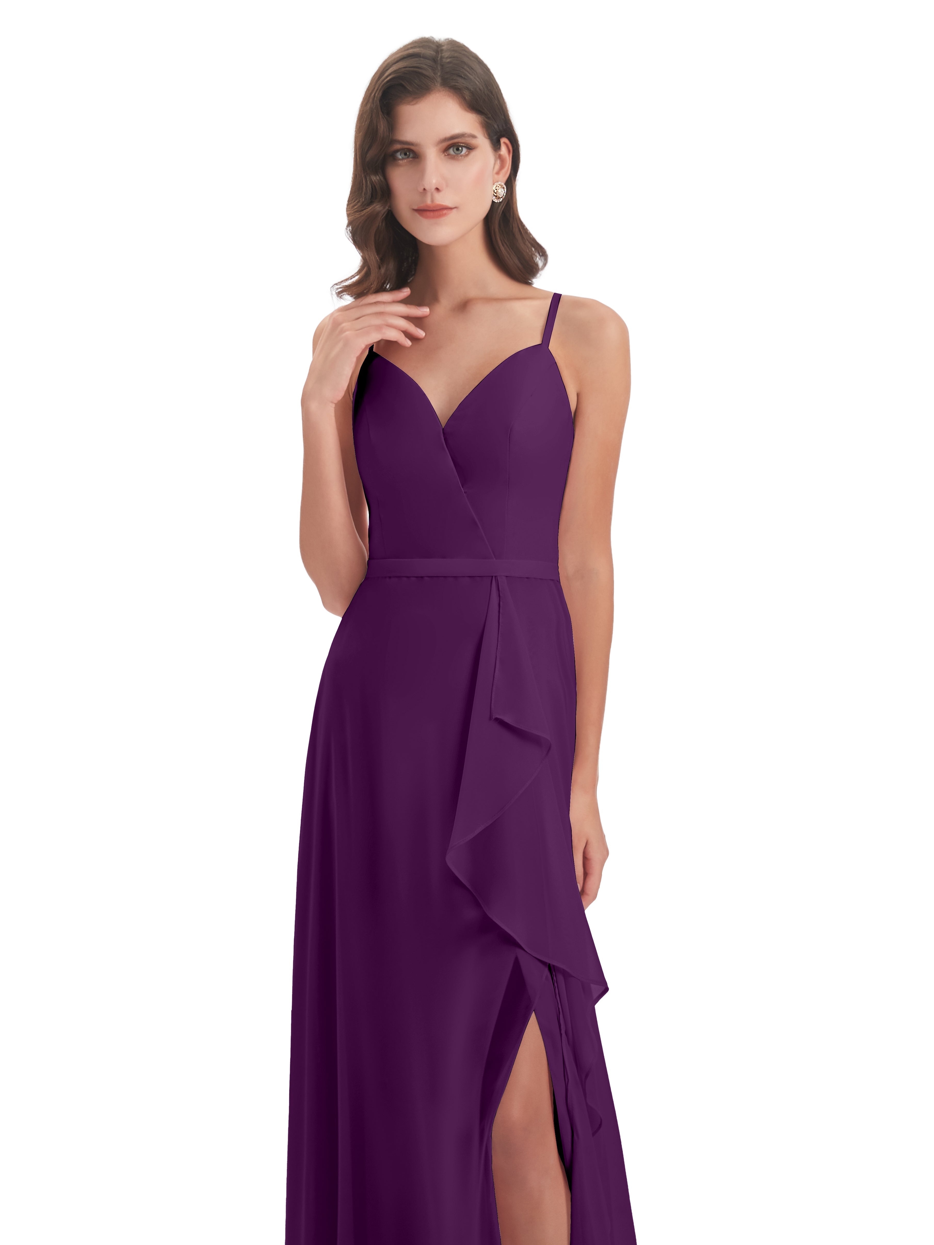 Robes De Demoiselle D'Honneur En Raisin Fendue Devant Robes Demoiselle D'Honneur À Volants