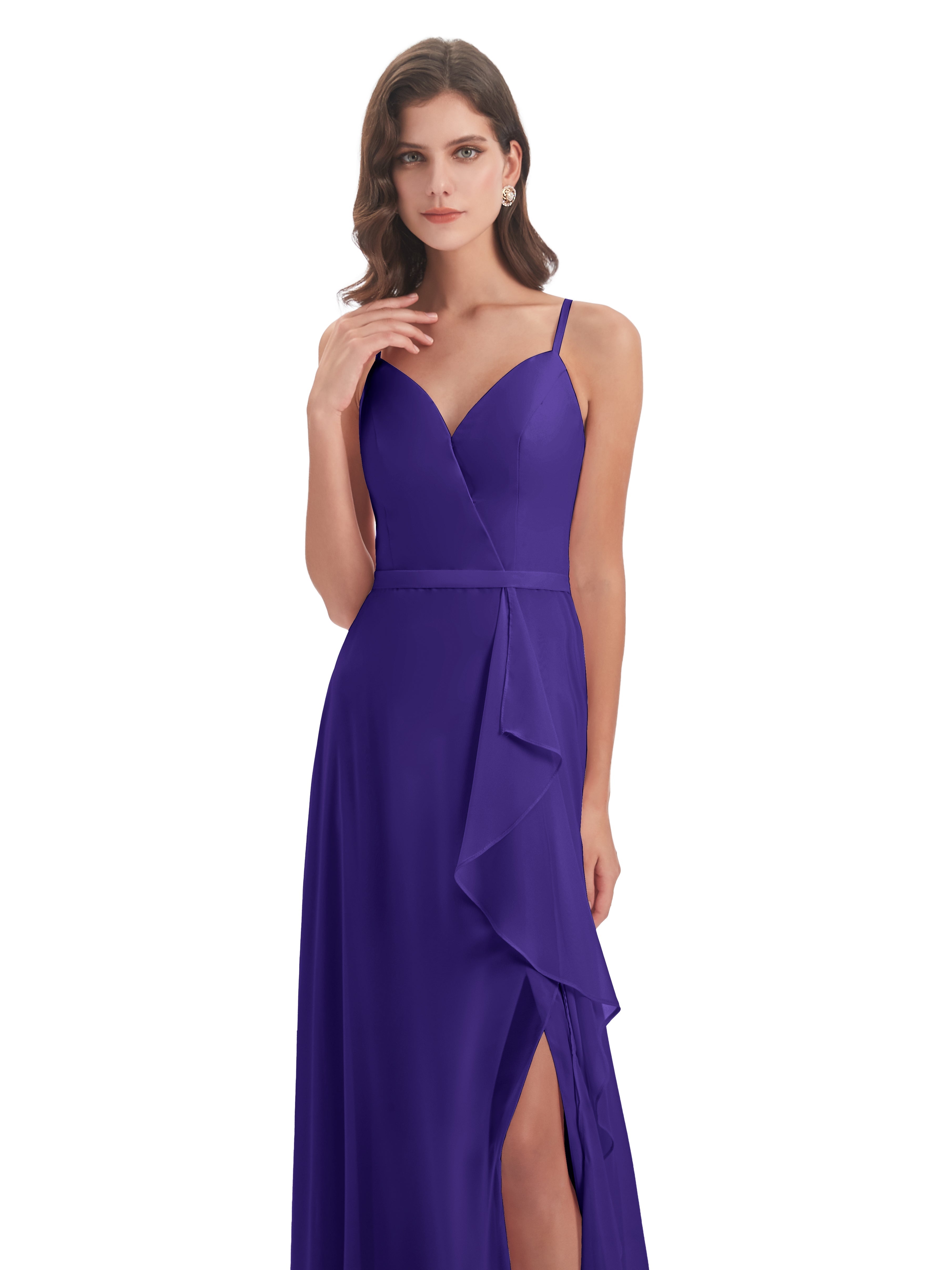 Robes De Demoiselle D'Honneur En Régence Fendue Devant Robes Demoiselle D'Honneur À Volants