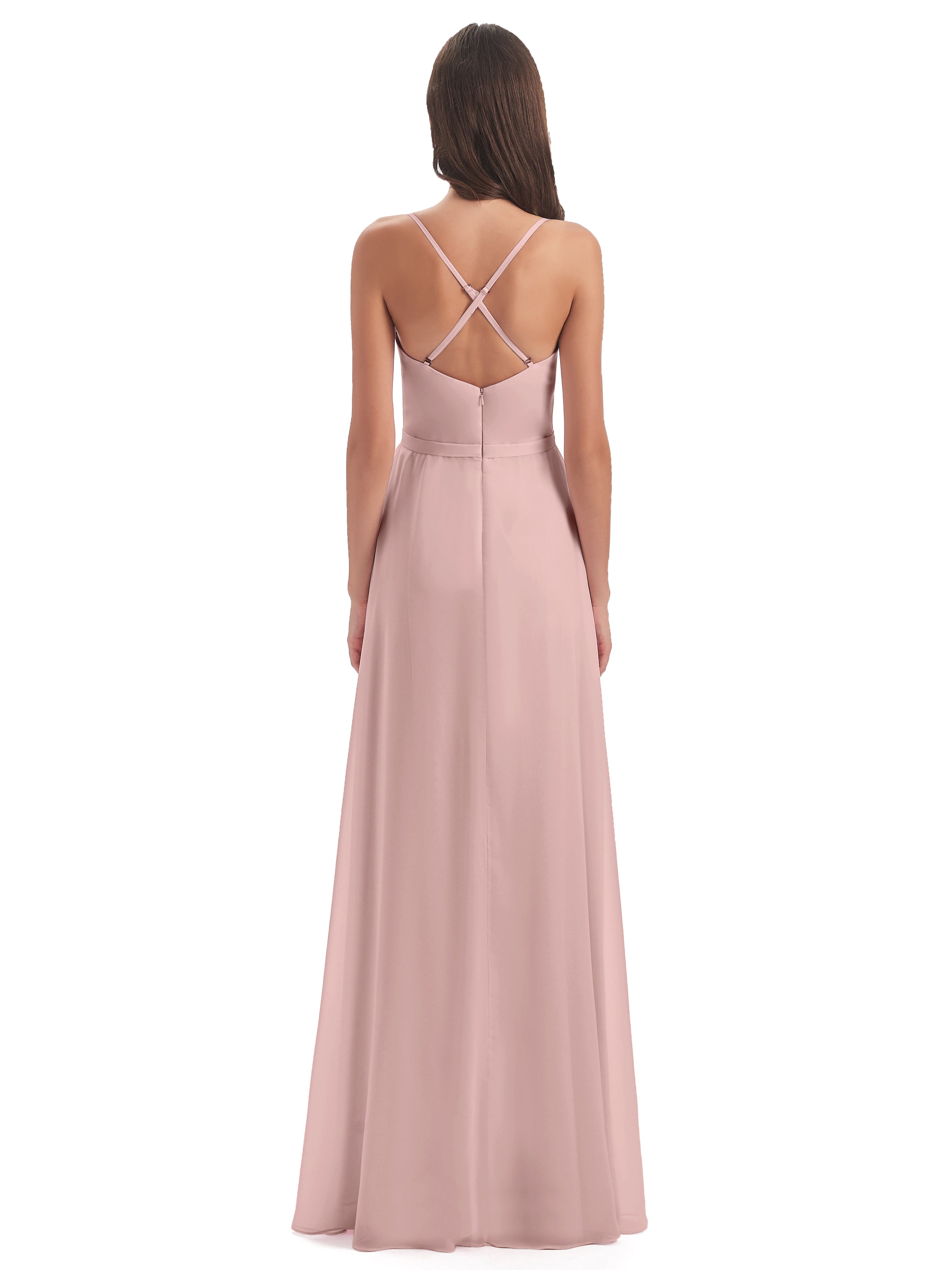 Robe De Demoiselle D Honneur Rose Poudrée Fendue Devant Robes Demoiselle D'Honneur À Volants