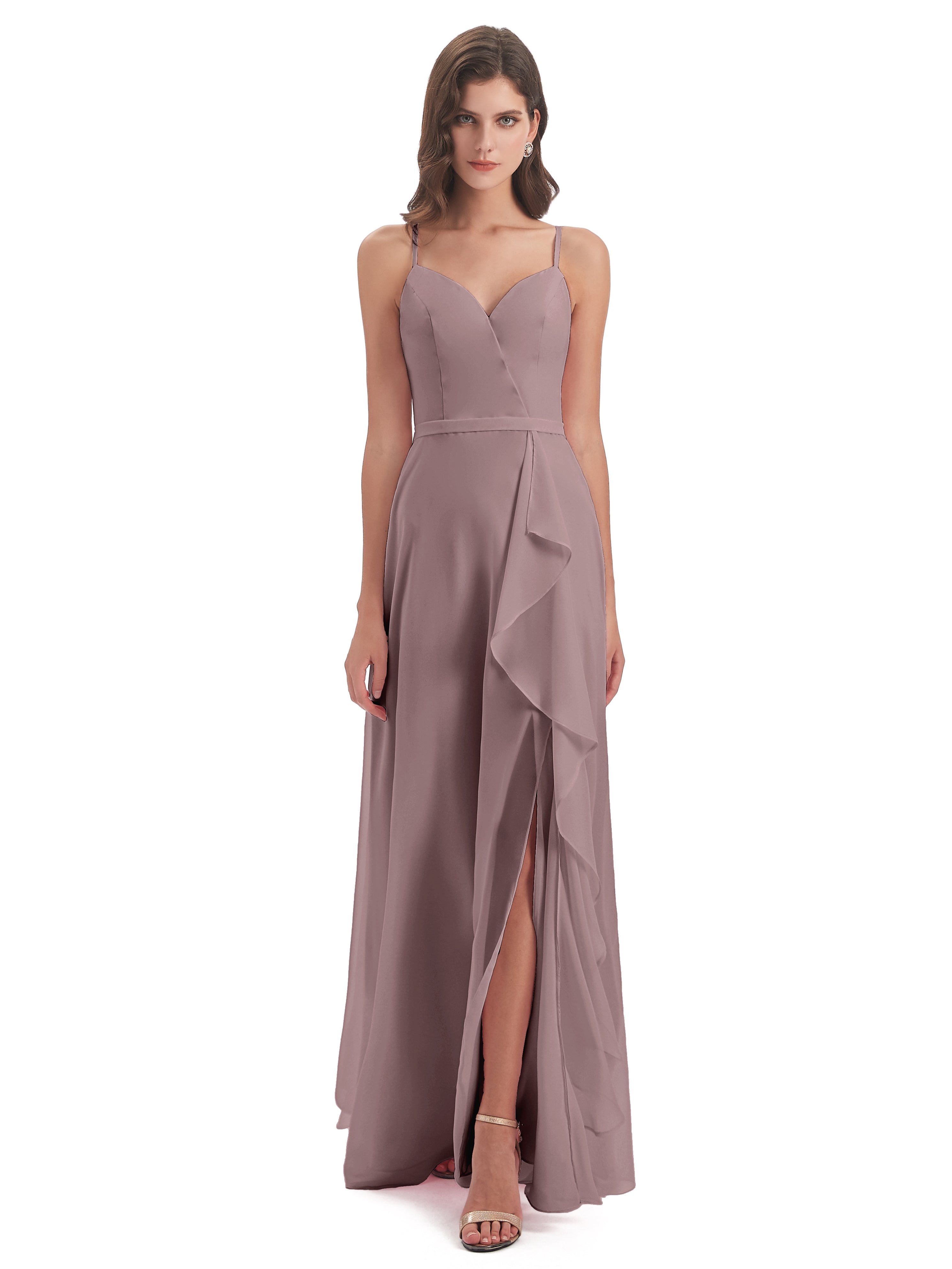 Robes De Demoiselle D'Honneur Vintage Mauve Fendue Devant Robes Demoiselle D'Honneur À Volants