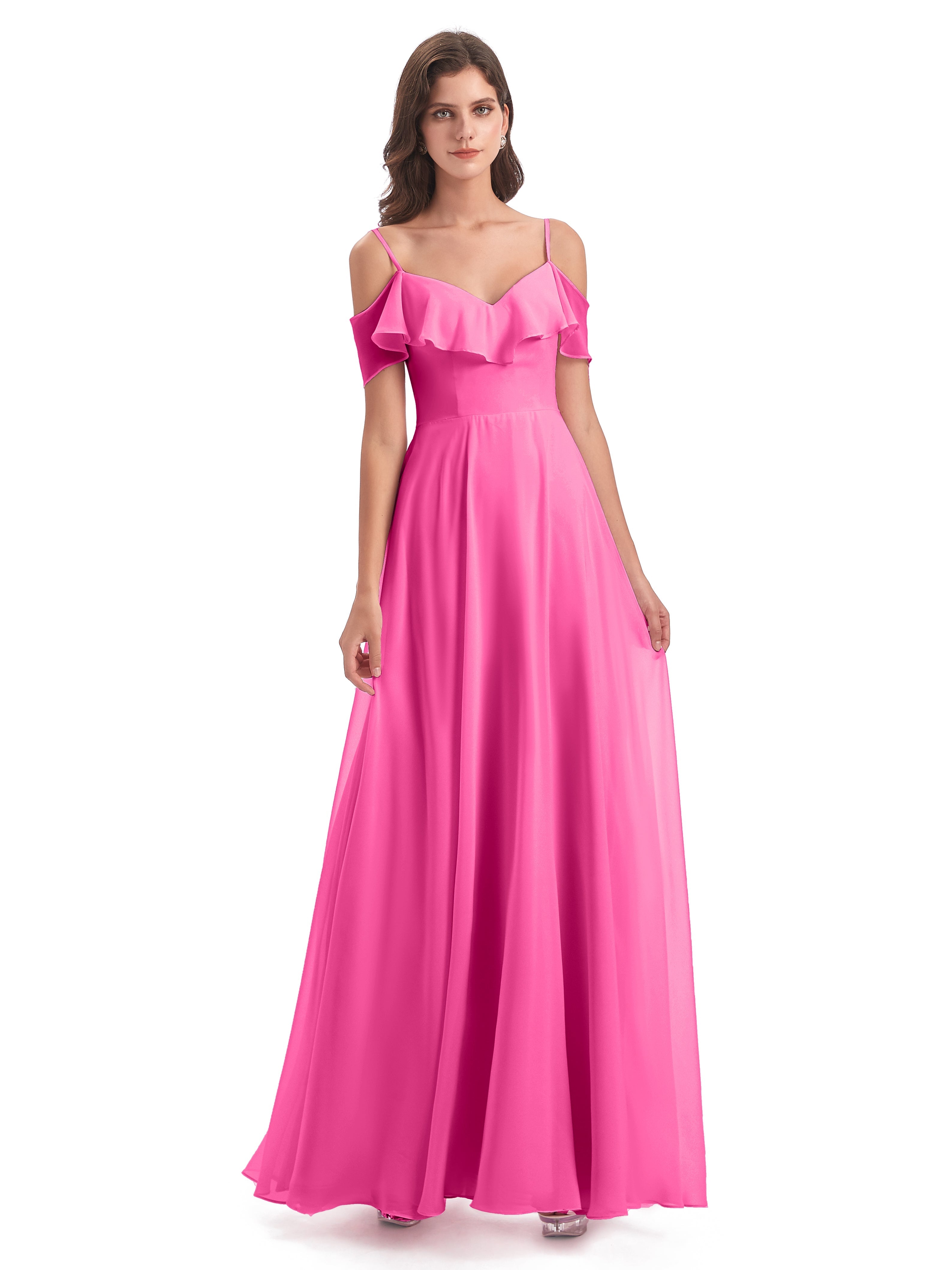 Robe Demoiselle D Honneur Azalée Trapèze Bretelles Spaghetti Longue Robes Demoiselle D'Honneur