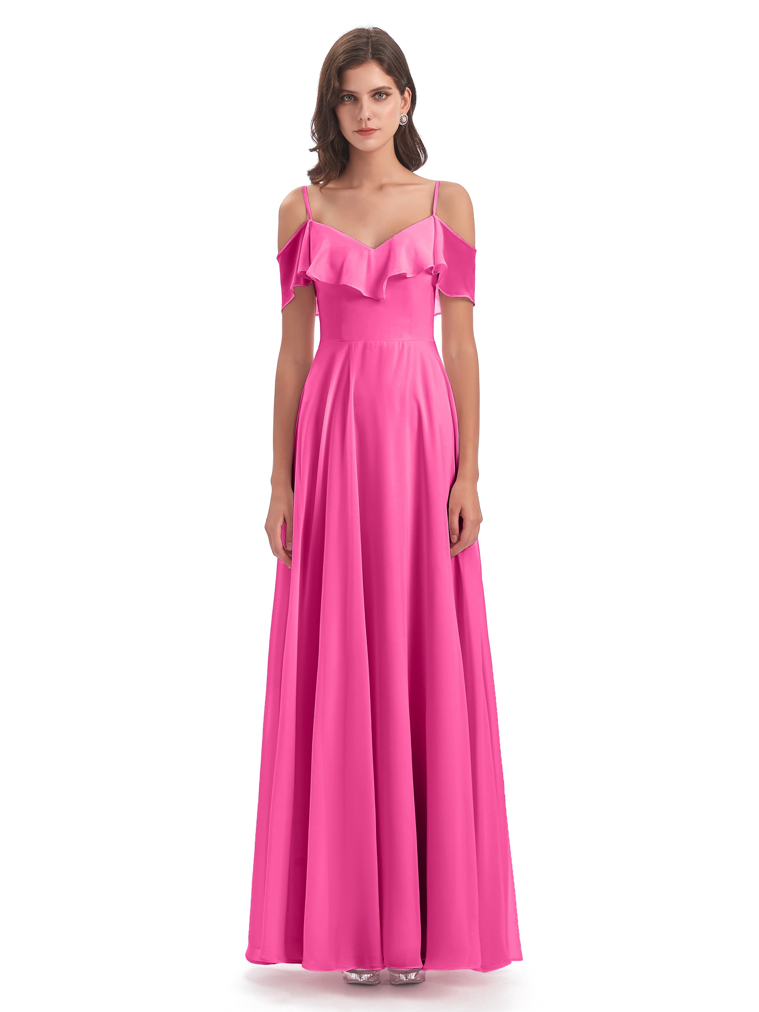 Robe Demoiselle D Honneur Azalée Trapèze Bretelles Spaghetti Longue Robes Demoiselle D'Honneur