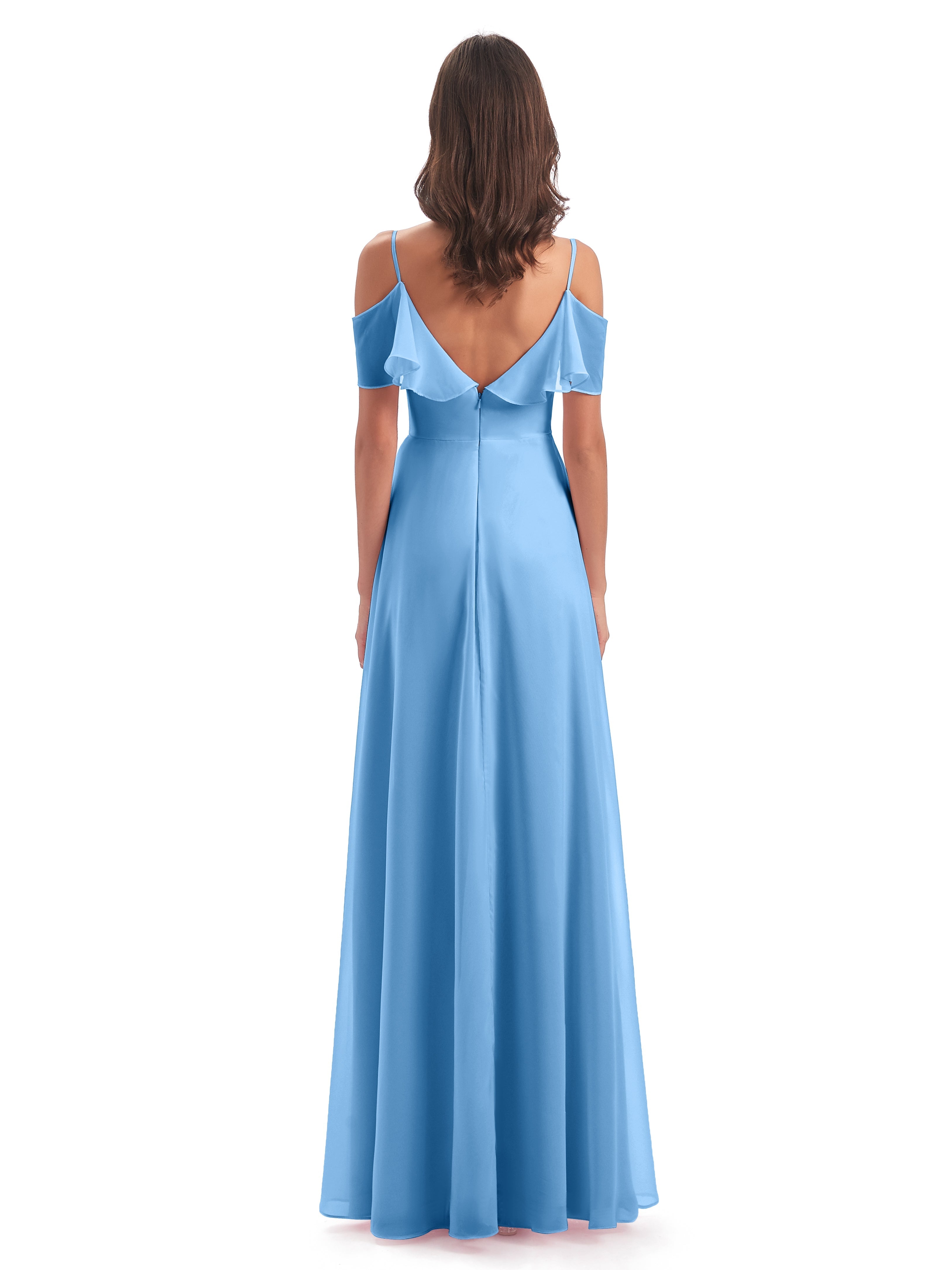 Robe Demoiselle D Honneur Bleu Trapèze Bretelles Spaghetti Longue Robes Demoiselle D'Honneur