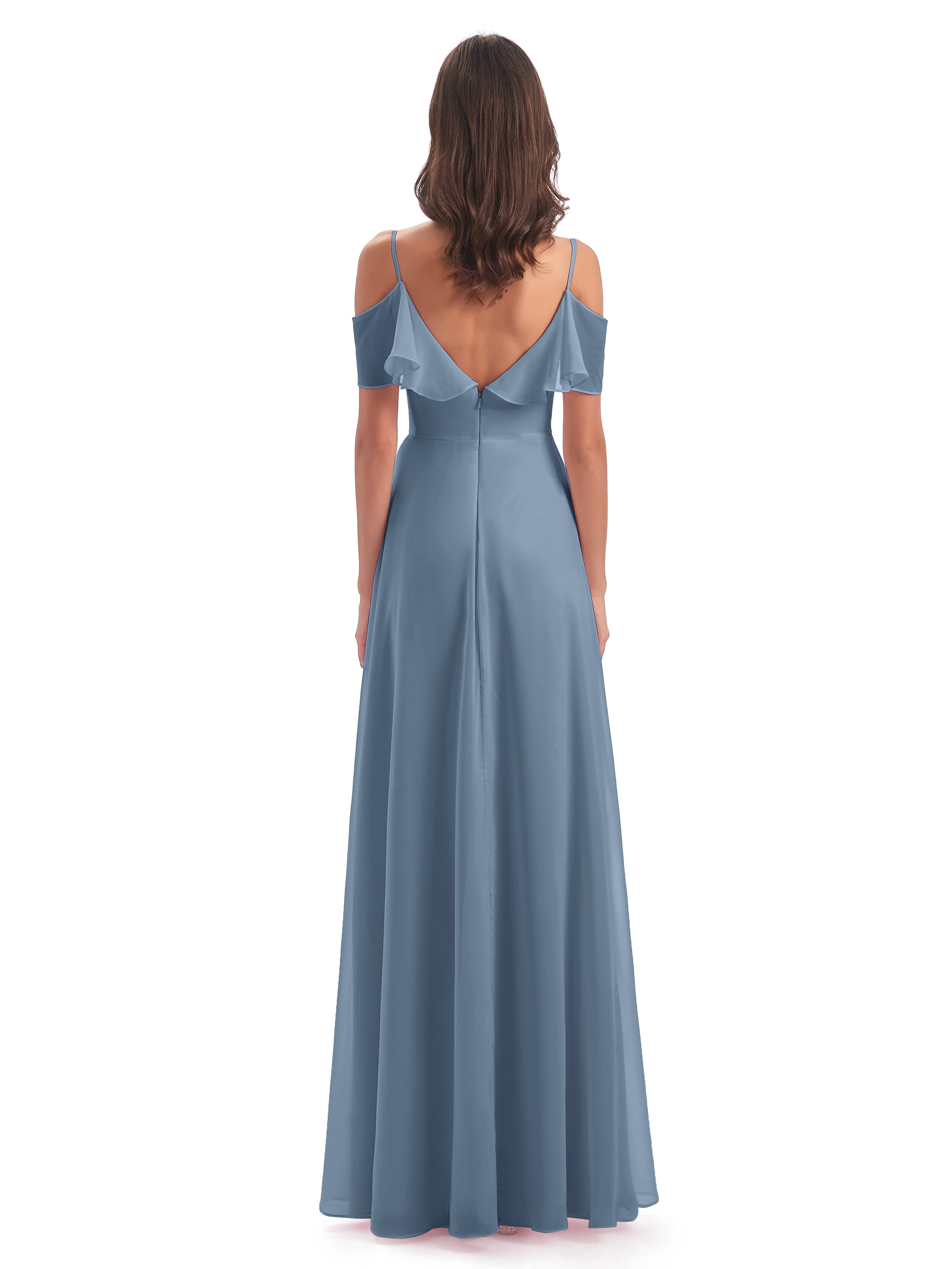Robes De Demoiselle D'Honneur Bleu De Schiste Trapèze Bretelles Spaghetti Longue Robes Demoiselle D'Honneur
