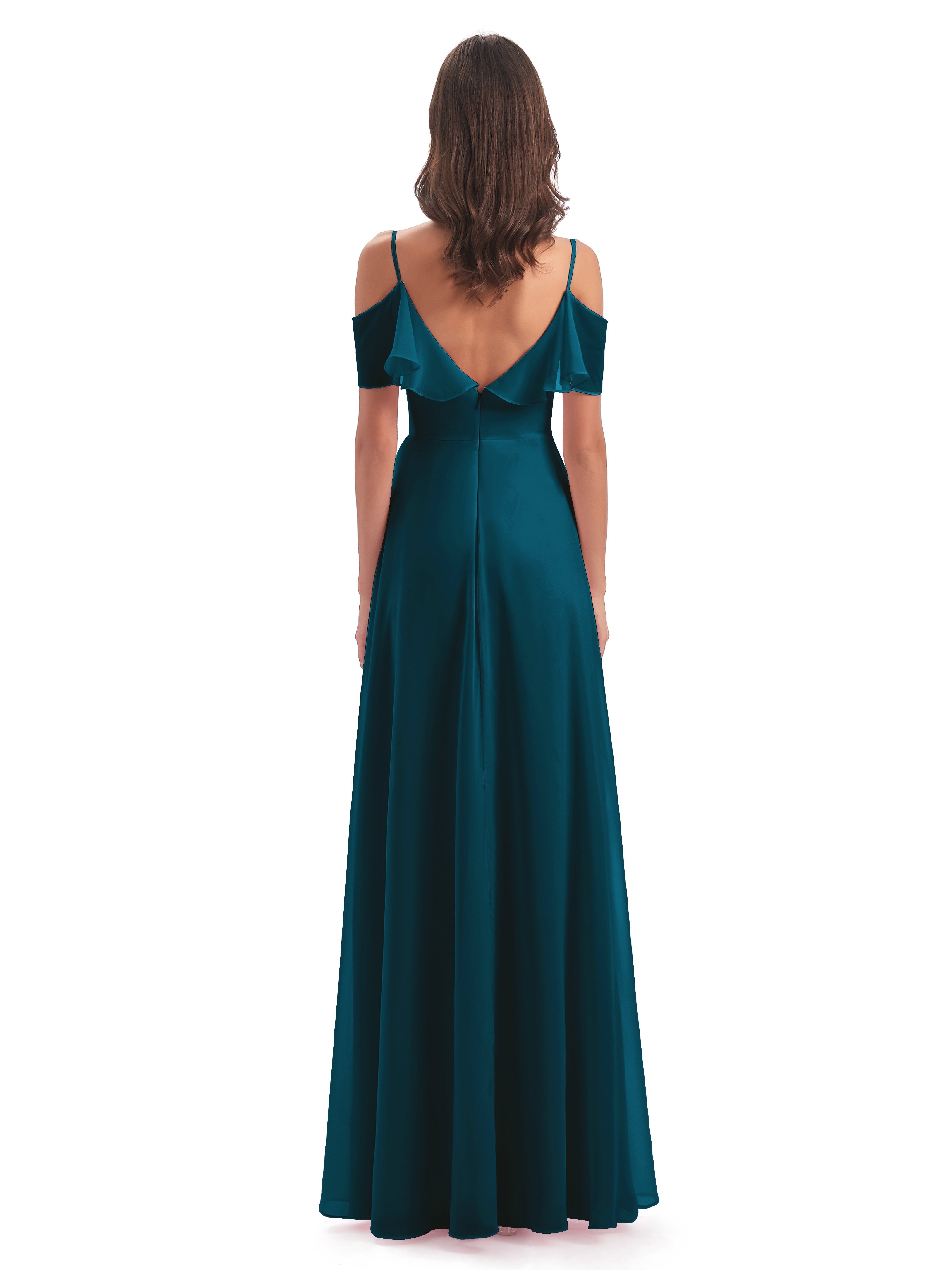 Robe De Demoiselle D'Honneur Bleu Encre Trapèze Bretelles Spaghetti Longue Robes Demoiselle D'Honneur