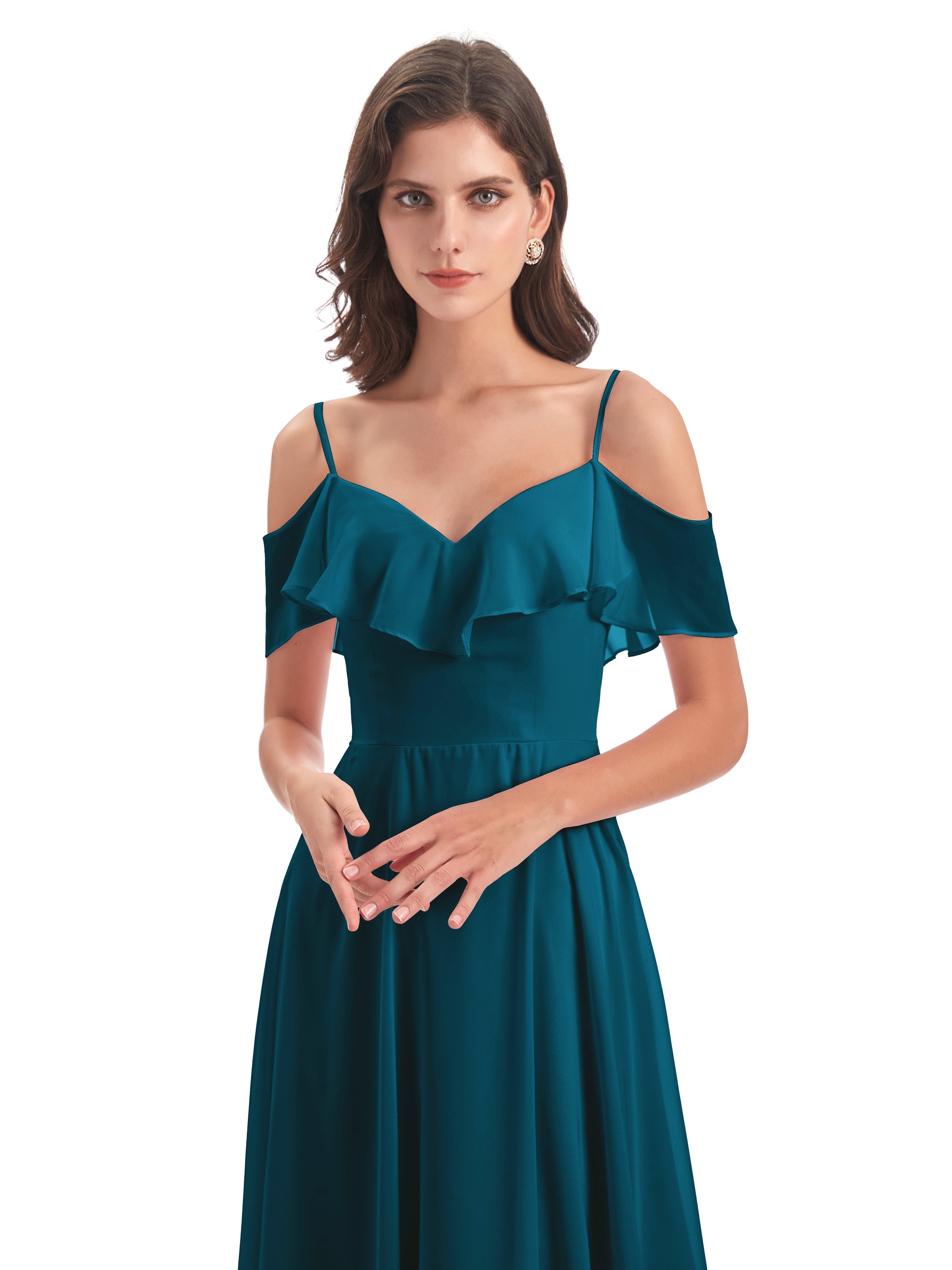 Robe De Demoiselle D'Honneur Bleu Encre Trapèze Bretelles Spaghetti Longue Robes Demoiselle D'Honneur